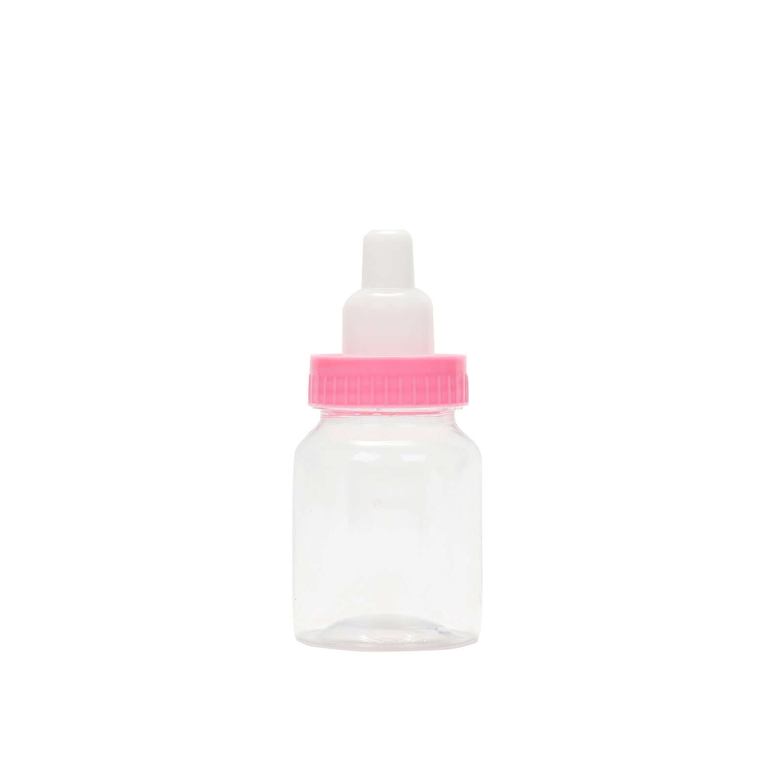 12-Pack Fillable Mini Candy Container in Baby Bottle Style Clear/Pink - Candy Treat Favor Boxes for Baby Showers 3.5"