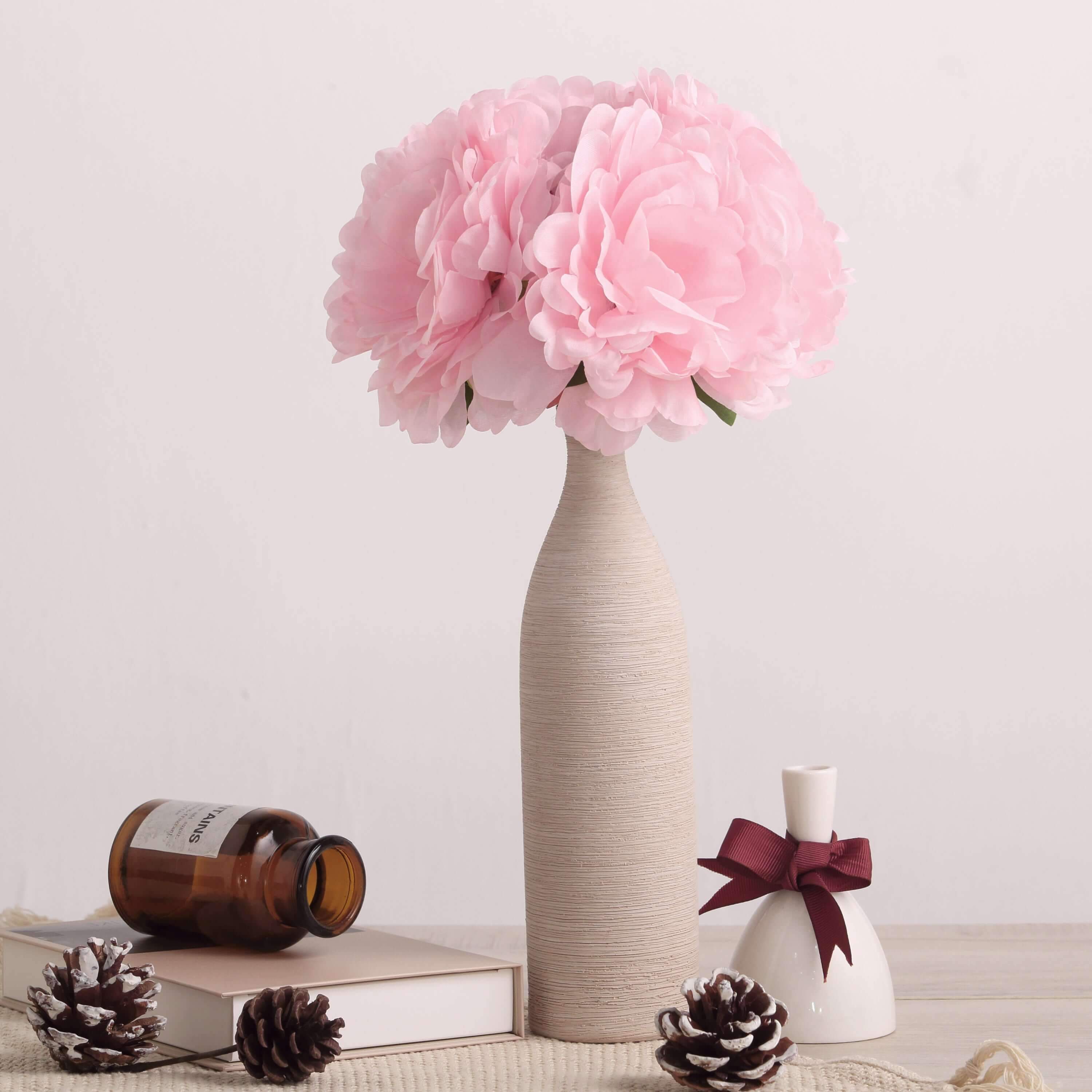 11" Pink Real Touch Artificial Silk Peonies Flower Bouquet