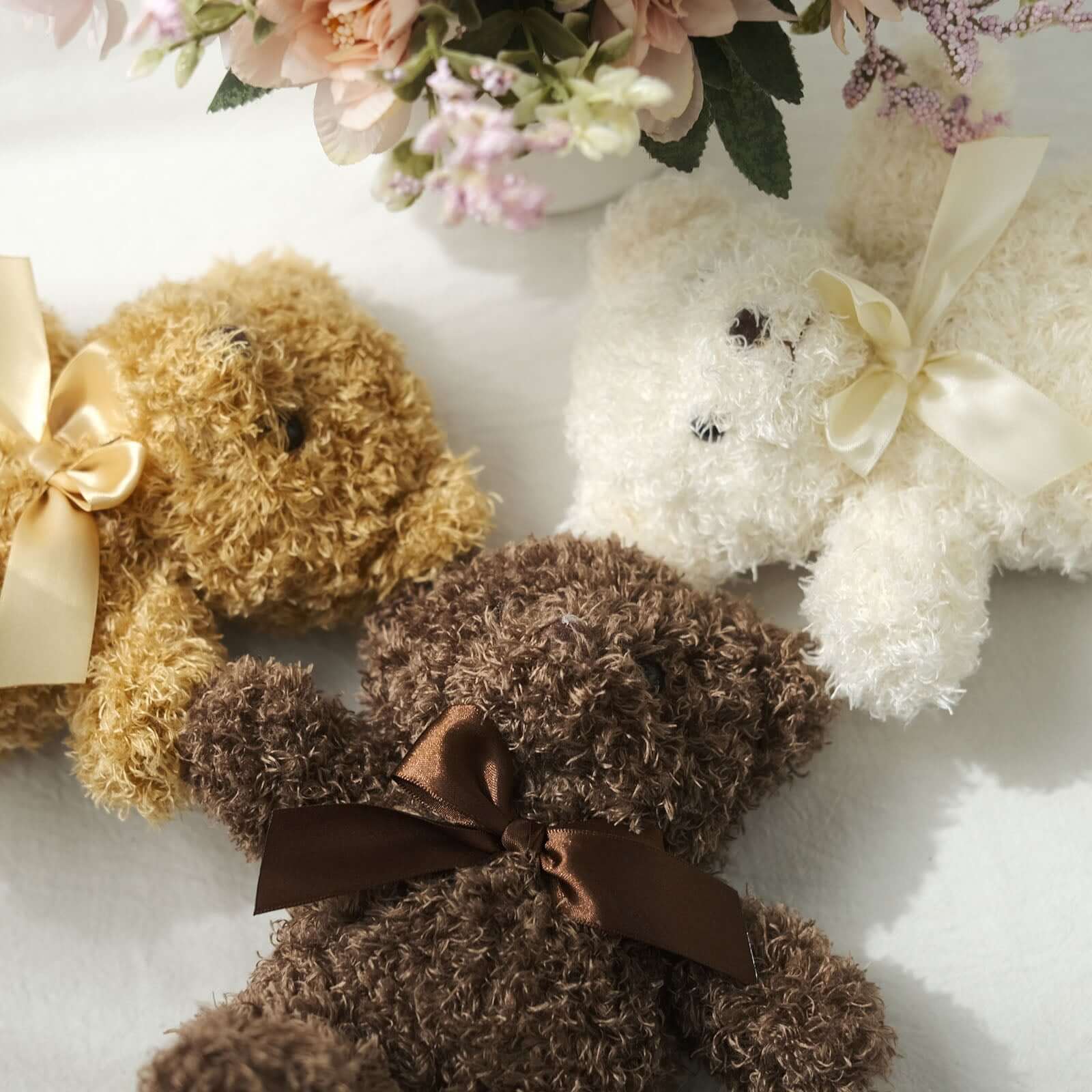 Set of 3 7" Cute Plush Stuffed Teddy Bears Party Favors Centerpiece Decor, Soft Toy Animals Party Decorations - Dark Brown,Ivory,Natural