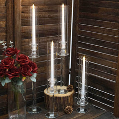 Set of 4 Crystal Glass Hurricane Taper Candle Holders, Decorative Tall Candle Stands Clear Cylinder Chimney Tubes 14", 18", 22", 26"