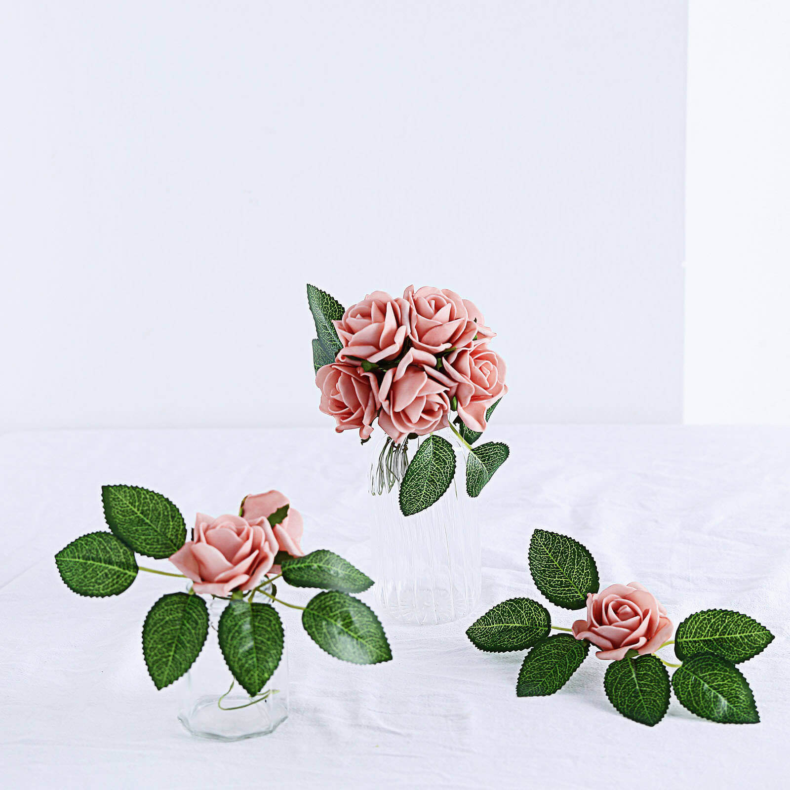 24 Roses 2" Dusty Rose Artificial Foam Flowers With Stem Wire and Leaves