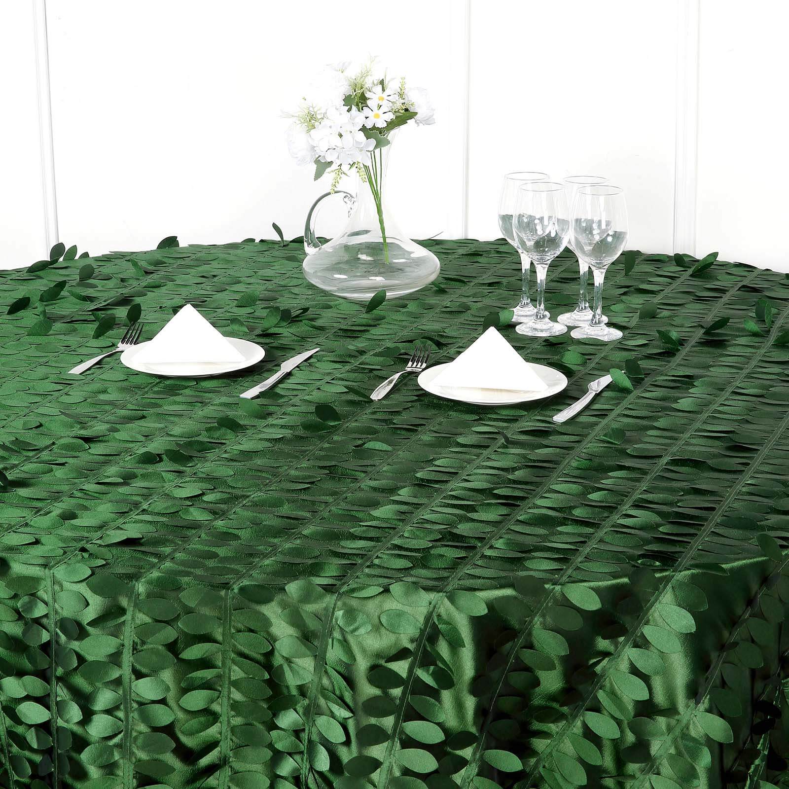 Taffeta 120" Round Tablecloth Green Leaf | 3D Leaf Petal Design Seamless Table Cover