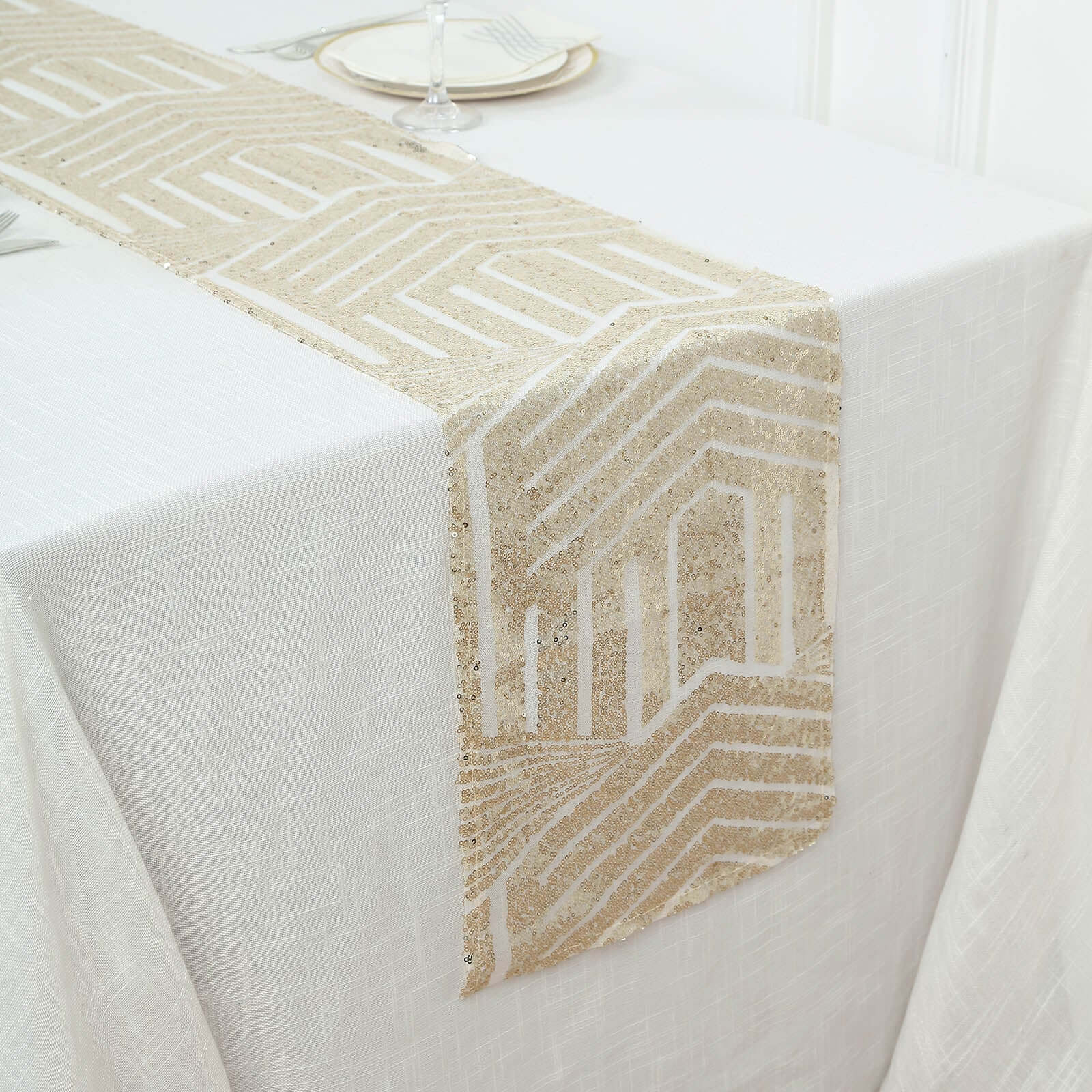 Sequin 12"x108" Table Runner Champagne - Diamond Glitz Design
