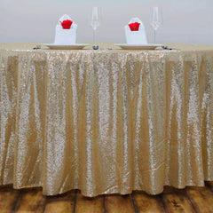 Sequin 132" Round Tablecloth Champagne - Seamless Dazzling Table Cover