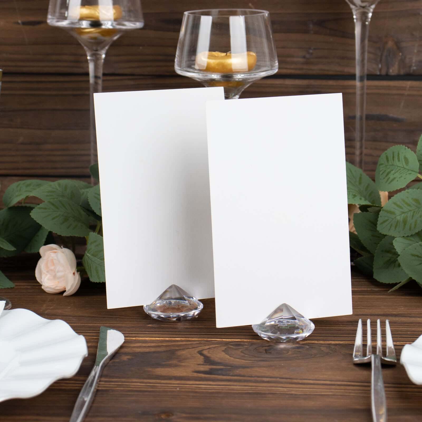 11-Pack Plastic Card Holder Stands Diamond Shaped Design Clear Crystal - Wedding Table Place Card Decorations 1.75"