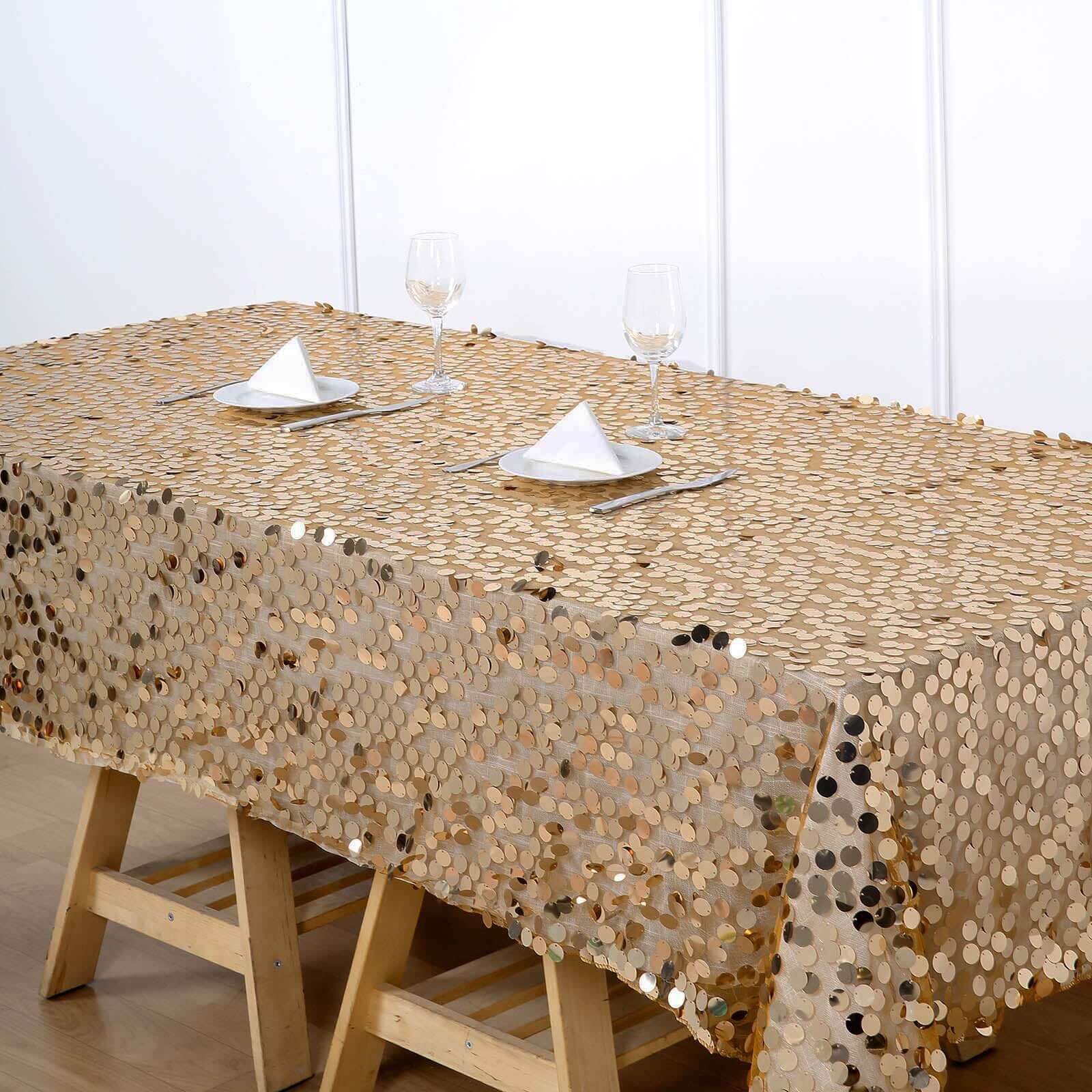 Sequin 60"x102" Rectangle Tablecloth Gold - Big Payette Table Cover