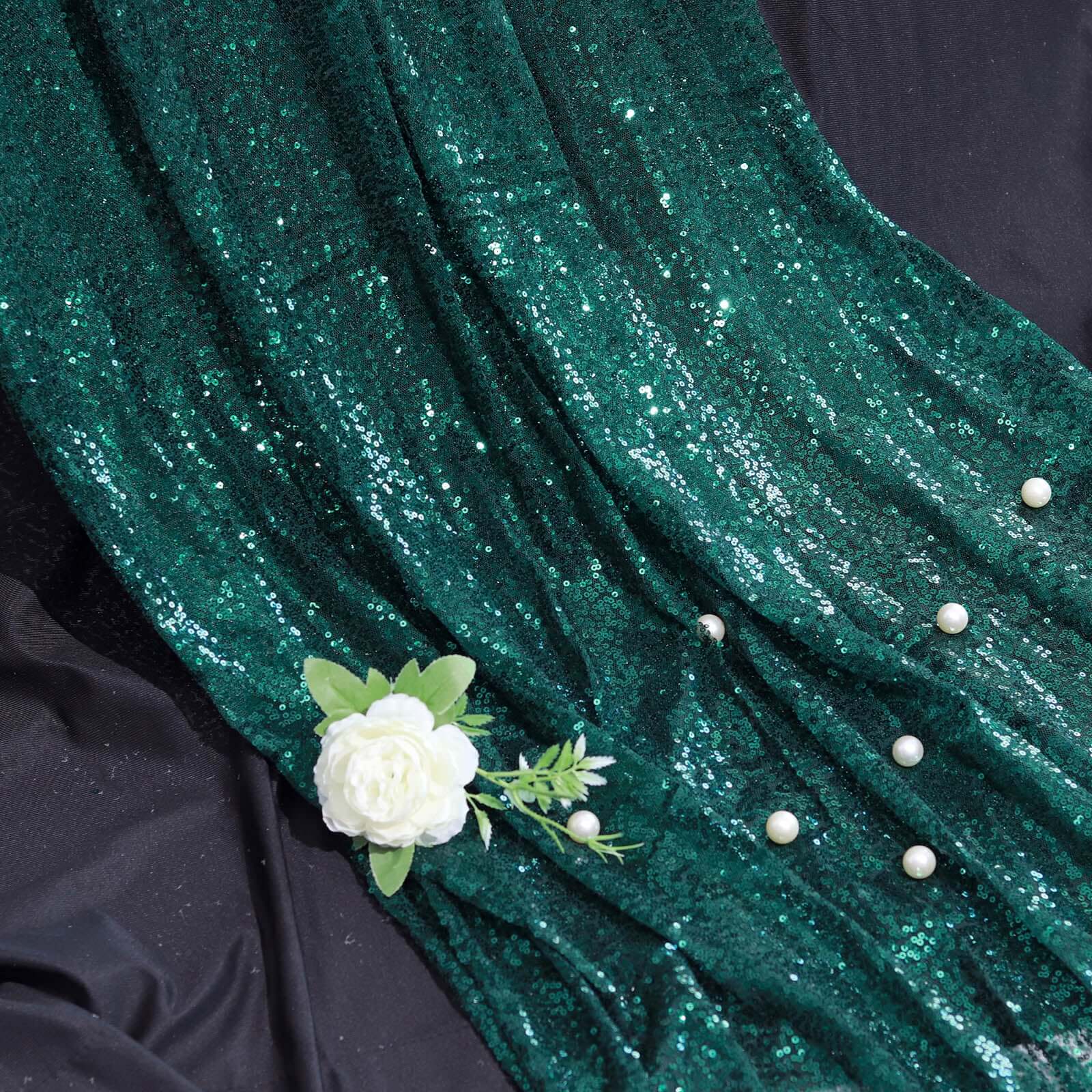 54"x4 Yards Hunter Emerald Green Sequin Fabric Bolt, Sparkly DIY Craft Fabric Roll