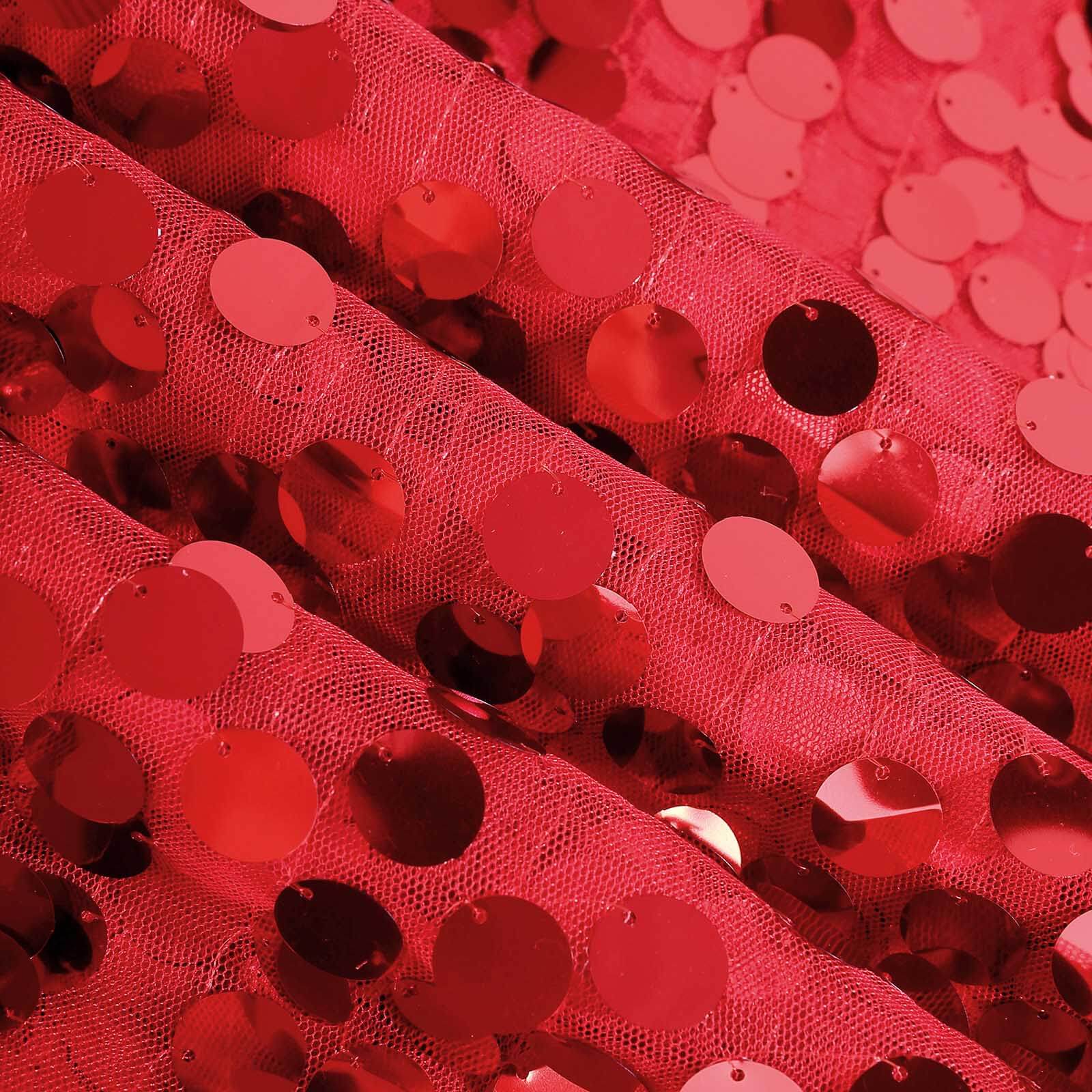 Sequin 120" Round Tablecloth Red - Seamless Big Payette Design Table Cover