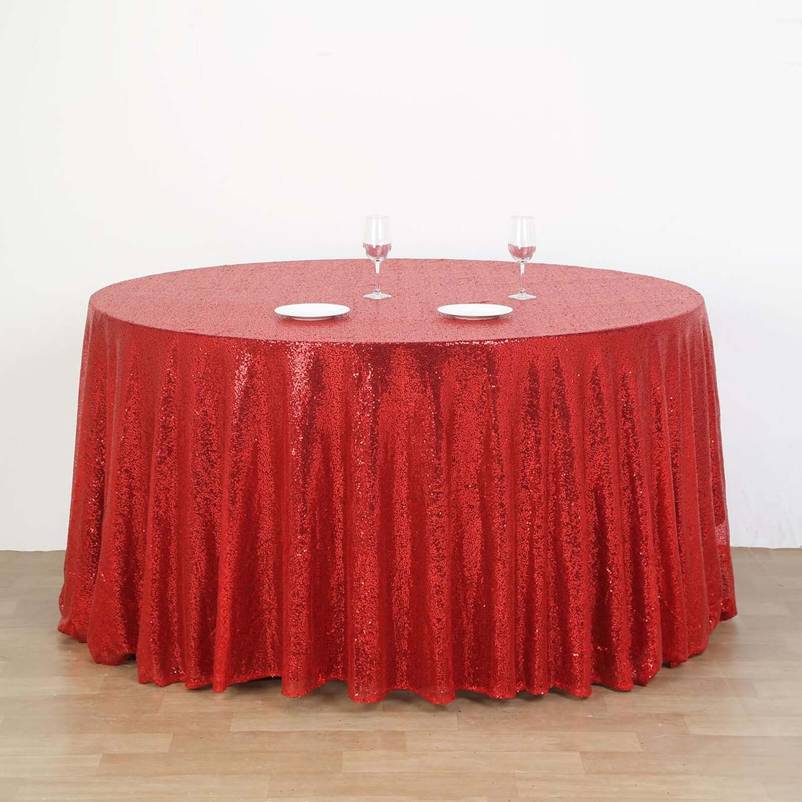 Sequin 132" Round Tablecloth Red - Seamless Dazzling Table Cover