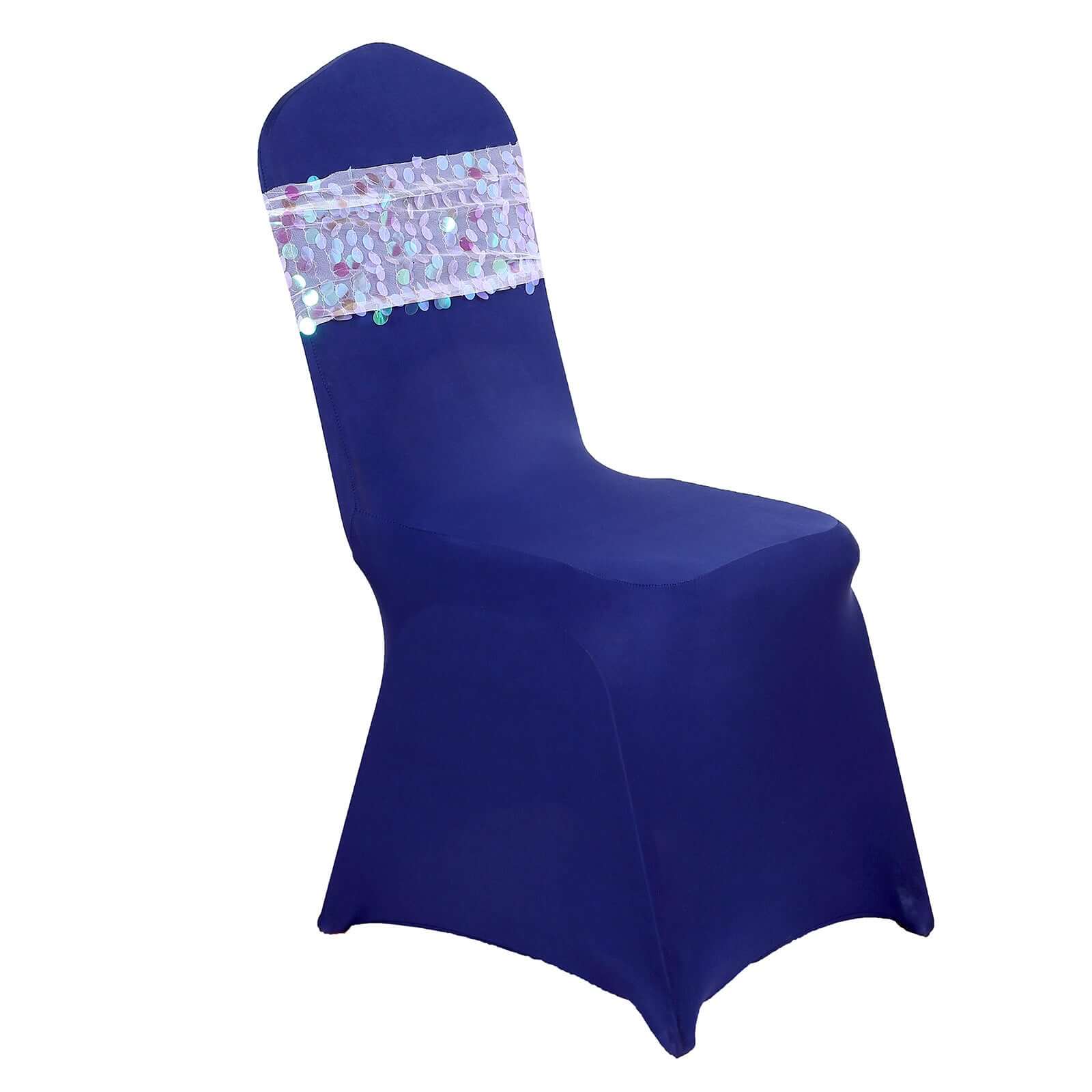 5 Pack Big Payette Sequin 13"x10" Chair Sash Bands Iridescent - Stylish Glittering Decor for Weddings & Gatherings