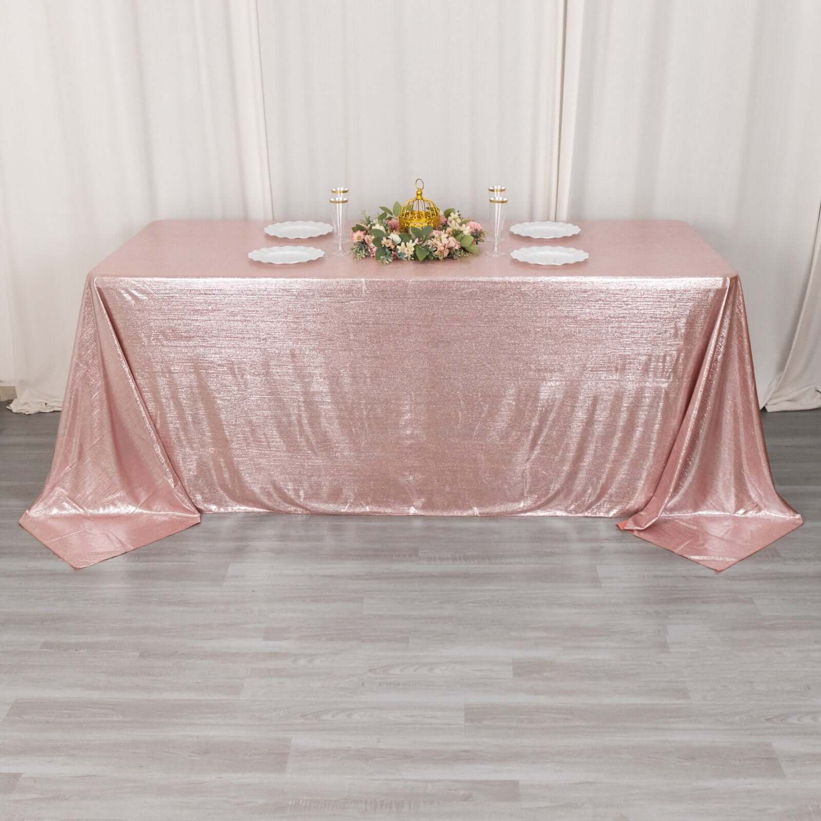 Sequin Dots Polyester 90"x132" Rectangle Tablecloth Shimmering Rose Gold - Seamless, Glittering & Wrinkle Free Table Cover