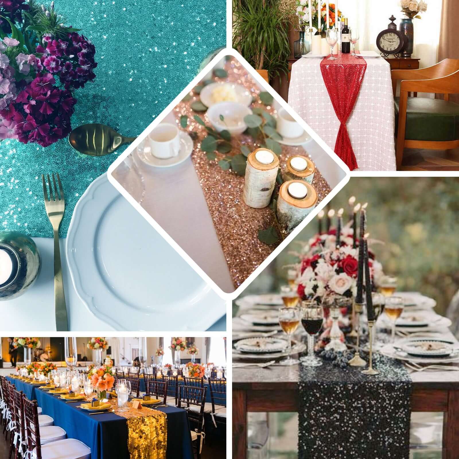 Sequin 12"x108" Table Runner White - Glittering Design for Stylish Celebrations