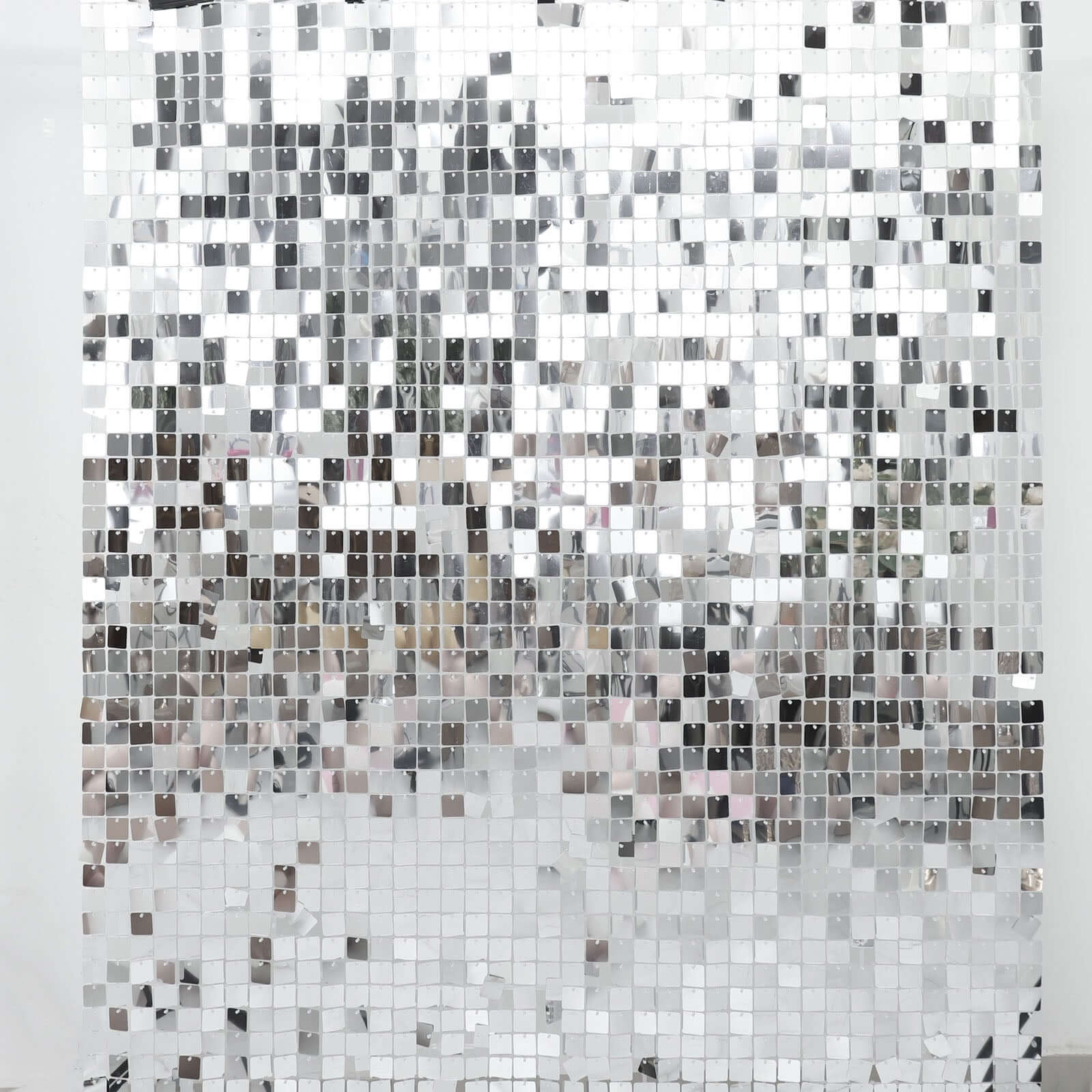 10sq.ft Shiny Silver Square Sequin Shimmer Wall Party Photo Backdrop, Active Spangle Wall Art Décor Panels - 10 Panels