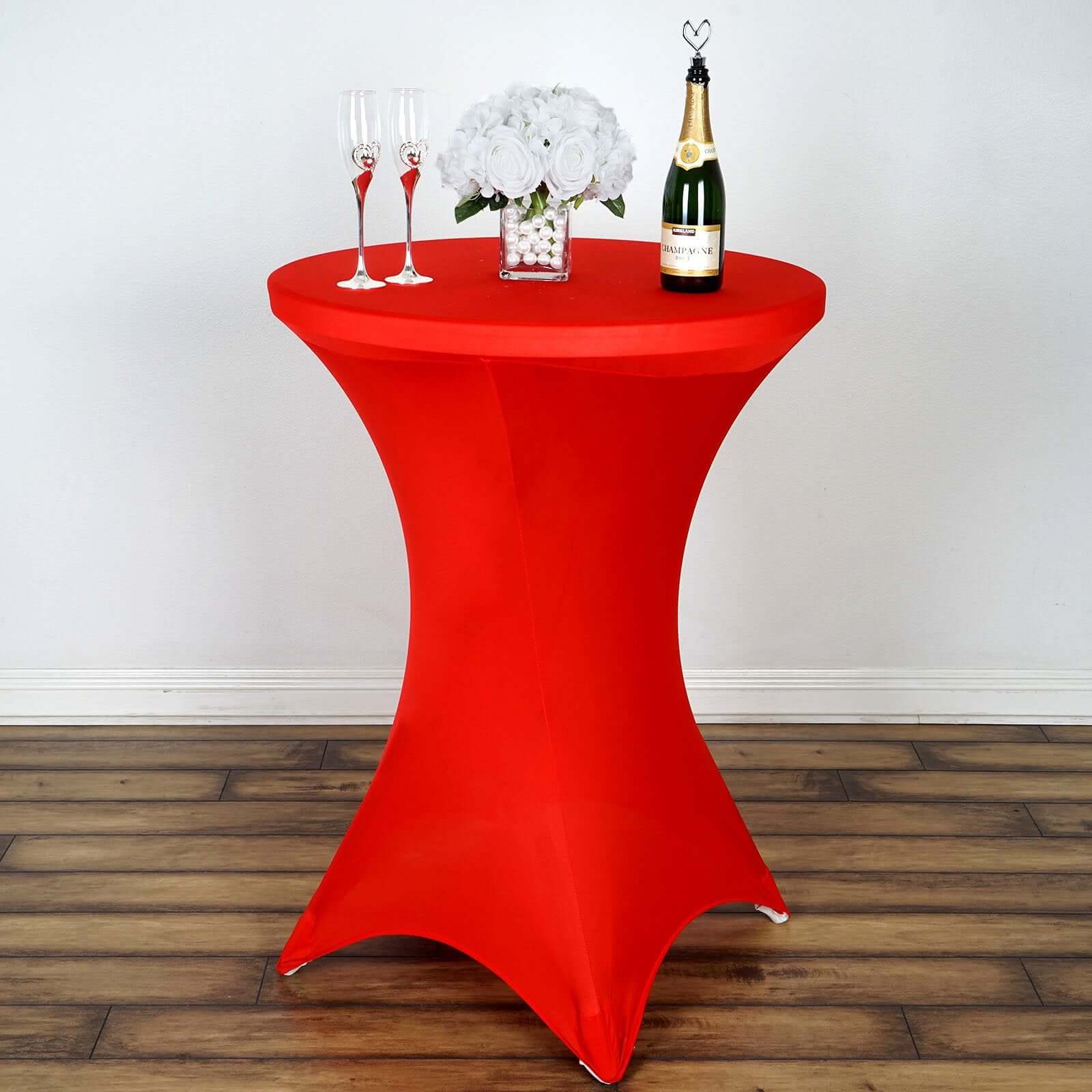 Spandex 24"-32" Round Cocktail Table Cover Red - Easy to Maintain Stretch Fitted Highboy Tablecloth