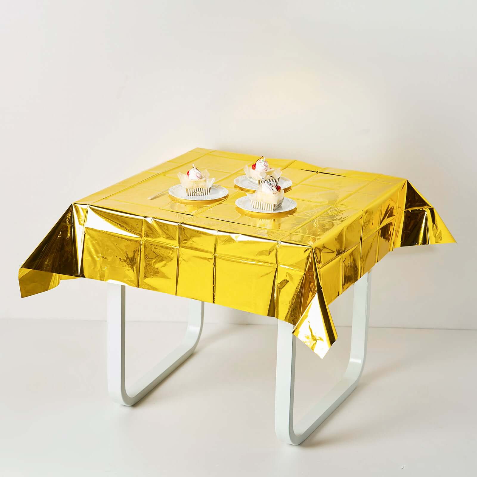 50"x50" Gold Metallic Foil Square Tablecloth, Disposable Table Cover