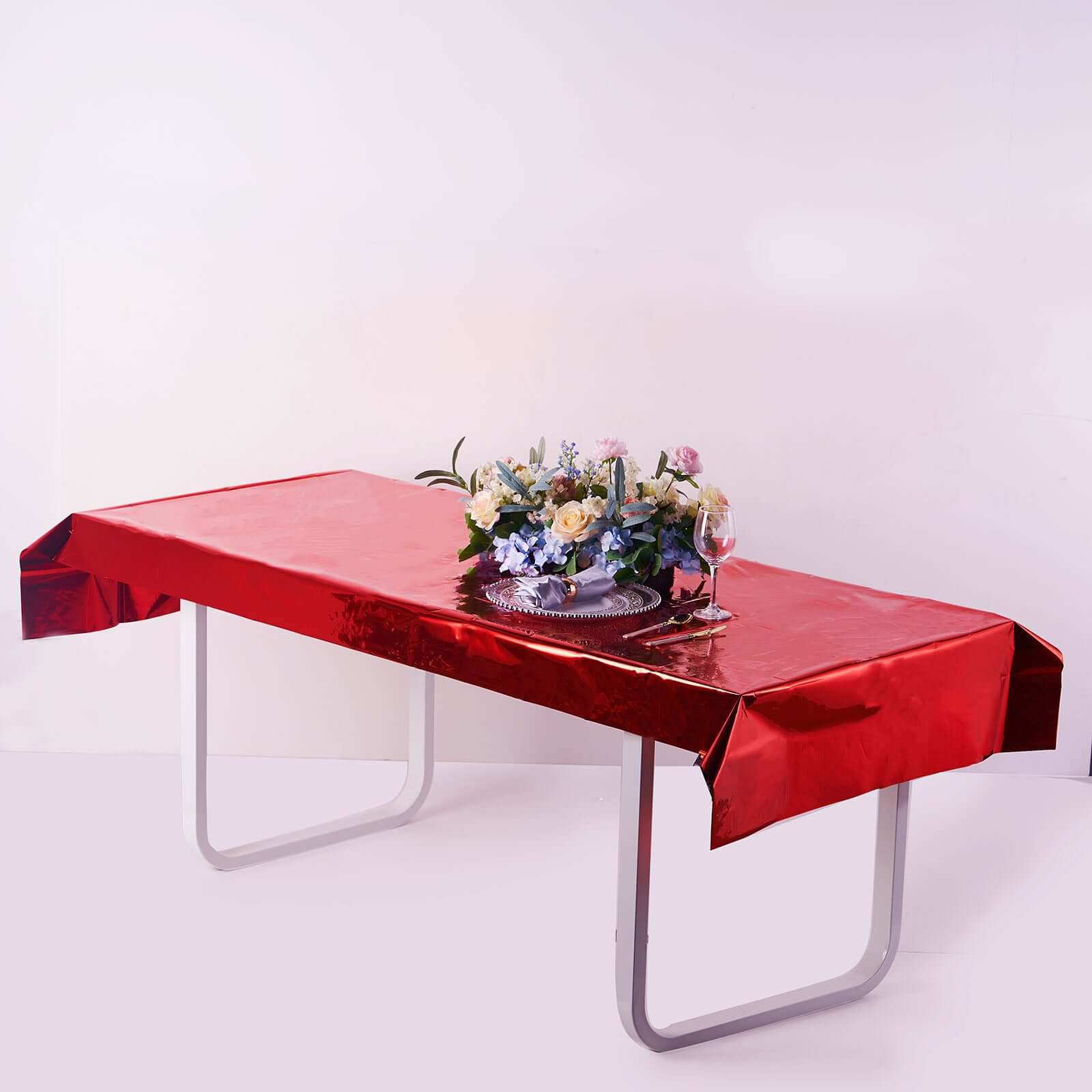 Metallic Foil Tablecloth Rectangle Red - Decorative Disposable Table Cover 40"x90"