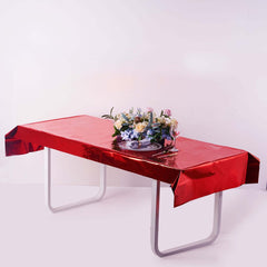 Metallic Foil Tablecloth Rectangle Red - Decorative Disposable Table Cover 40"x90"