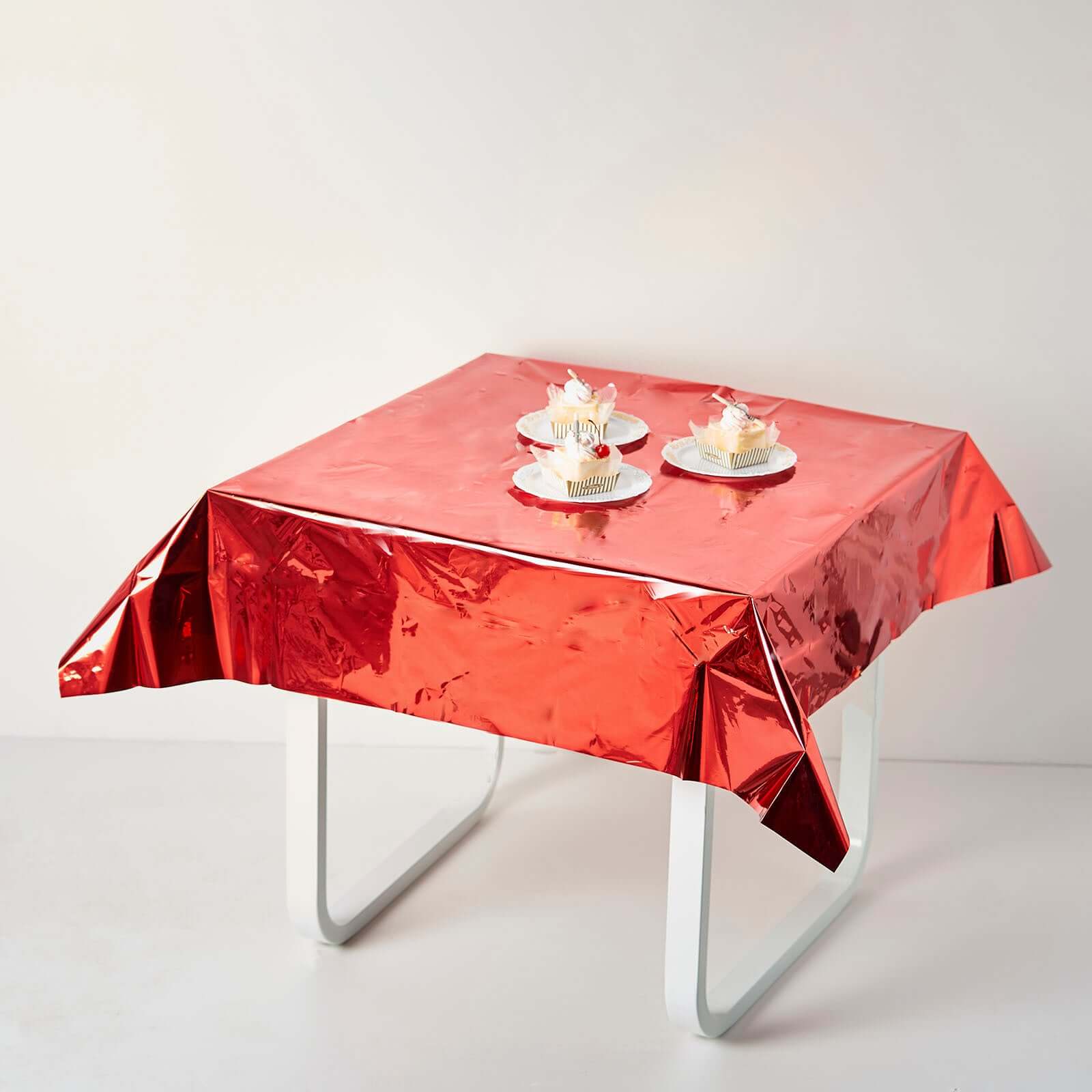 Metallic Foil Tablecloth Square Red - Stylish Disposable Party Cover 50"x50"