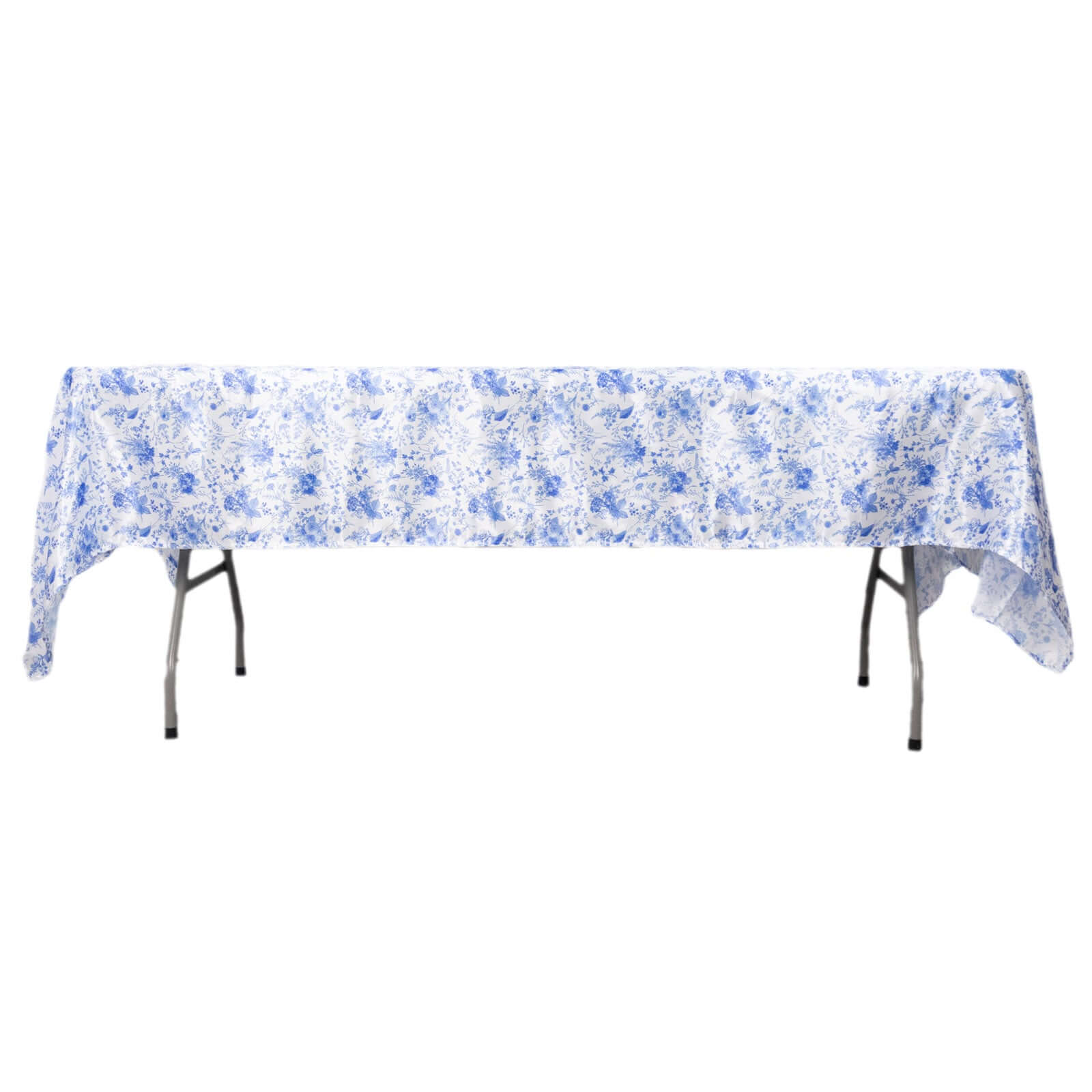Satin Round 60"x102" Tablecloth White/Blue French Toile Design - Stylish & Wrinkle-Resistant Table Cover
