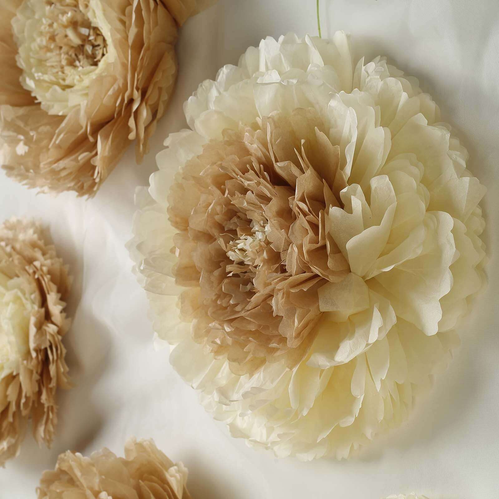 Set of 6 Taupe Natural Giant Carnation 3D Paper Flowers Wall Decor - 12",16",20"