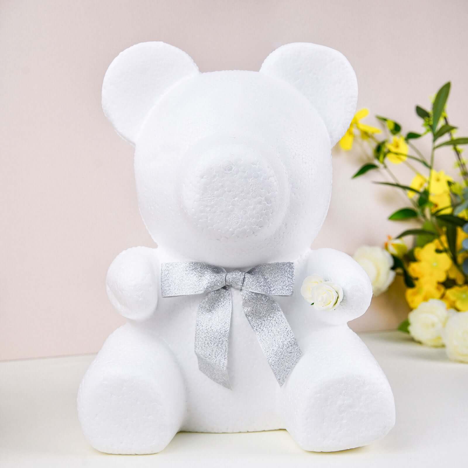 12" DIY White 3D Modeling StyroFoam Bear, Polystyrene Craft Foam Animal