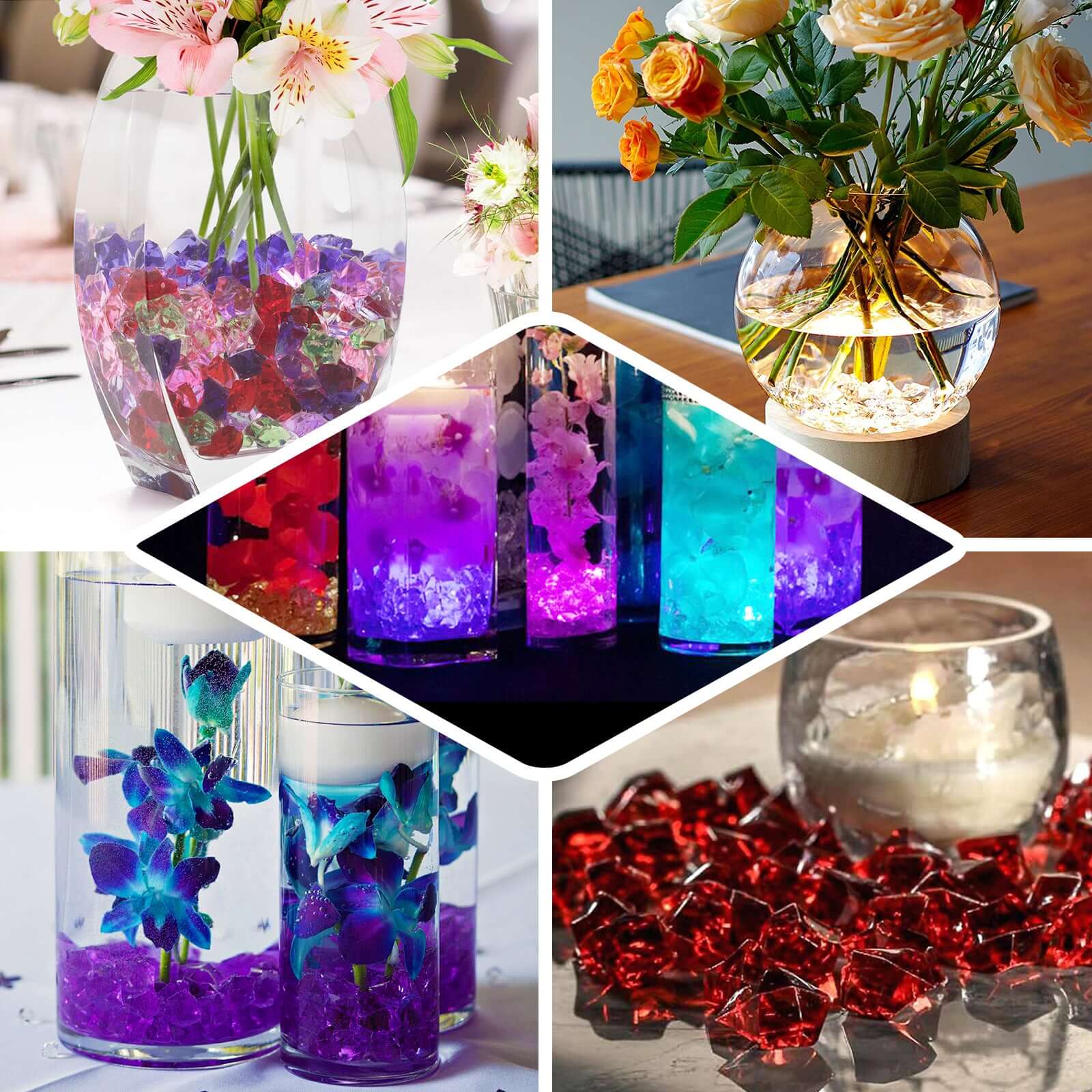 300 Pcs Acrylic Ice Bead Vase Fillers Large Ocean Blue - Stylish DIY Craft Crystals for Event Decor & Wedding Tables