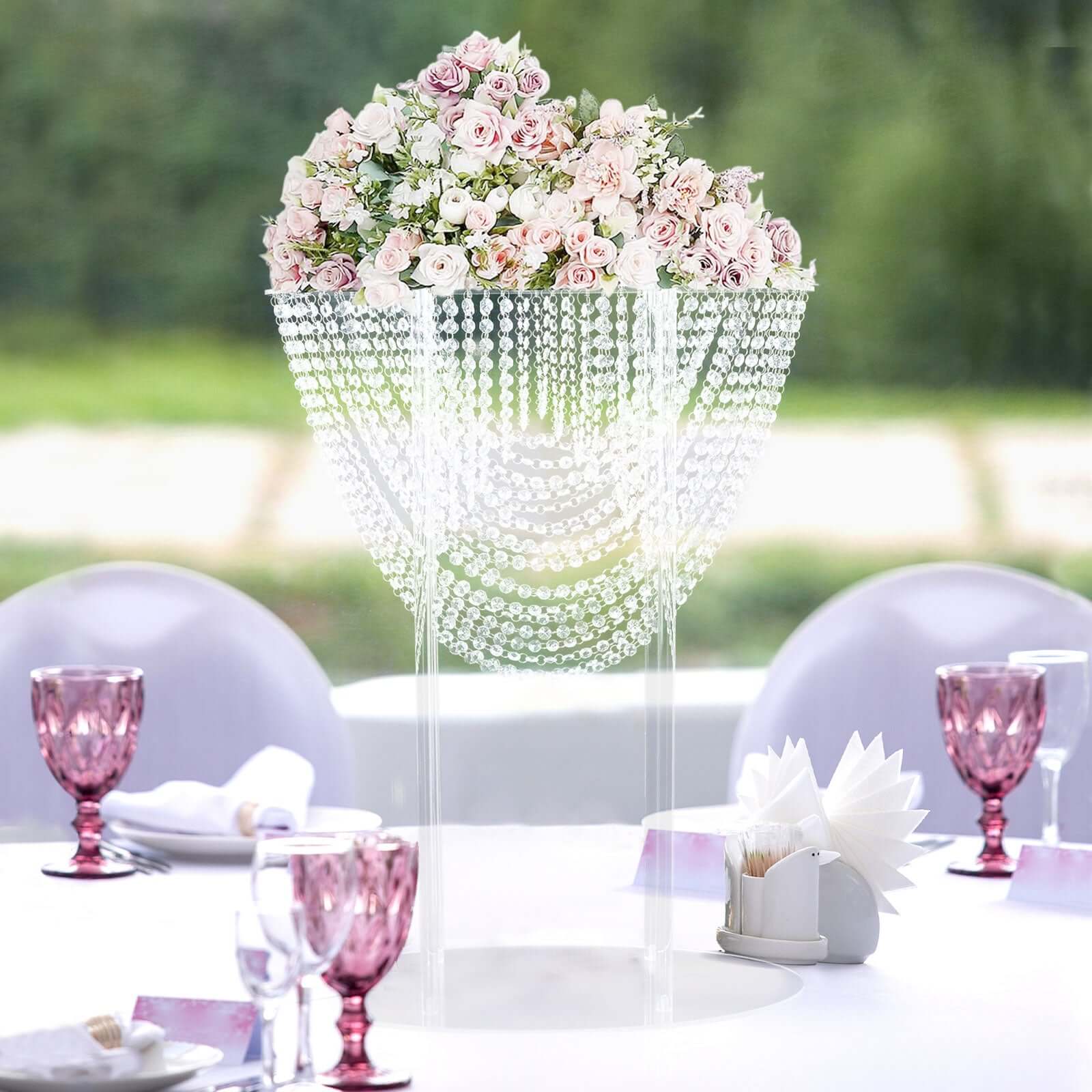Acrylic Wedding Bouquet Pillar Centerpiece Crystal Chandelier Design - Large Flower Arrangement Table Stand 32"