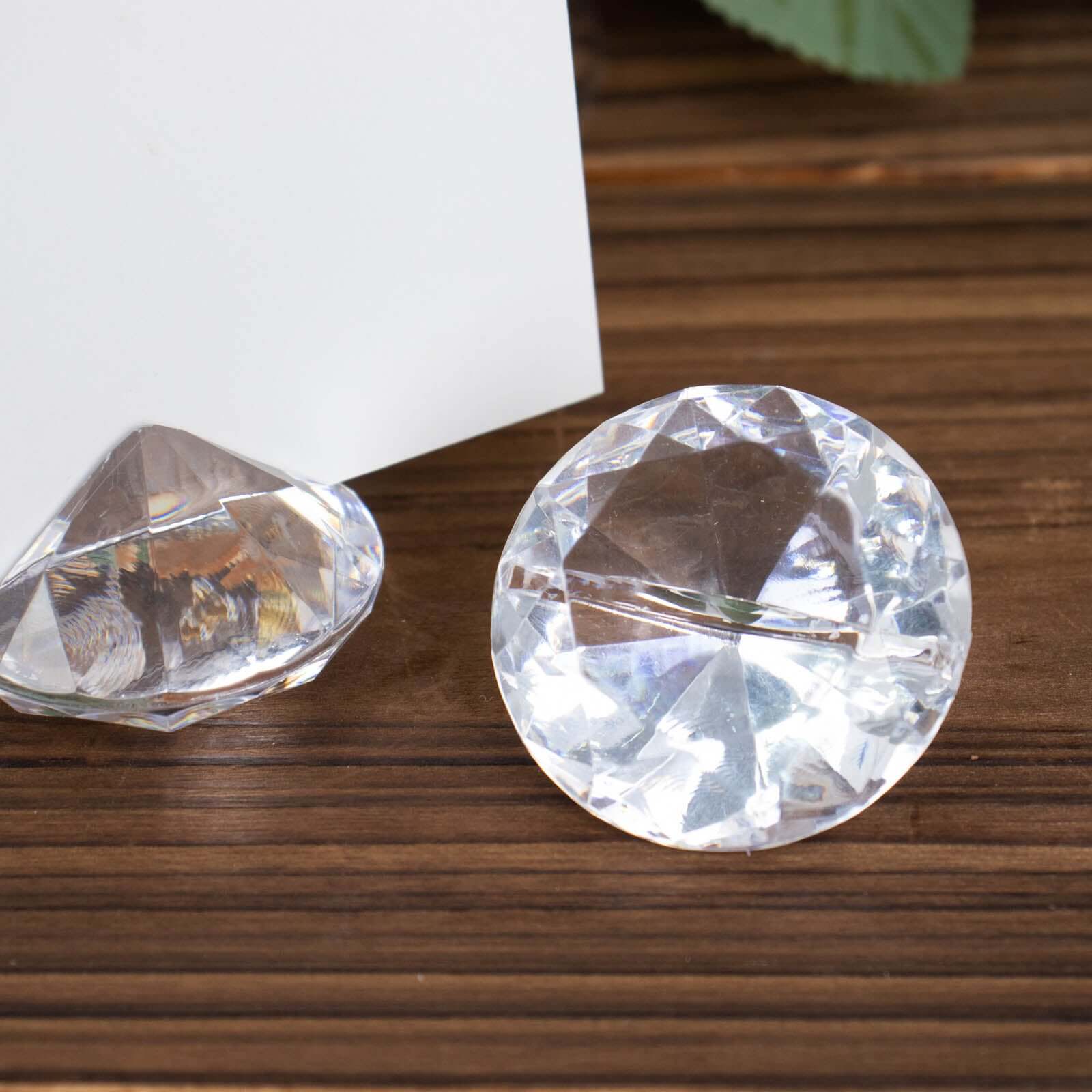 11-Pack Plastic Card Holder Stands Diamond Shaped Design Clear Crystal - Wedding Table Place Card Decorations 1.75"