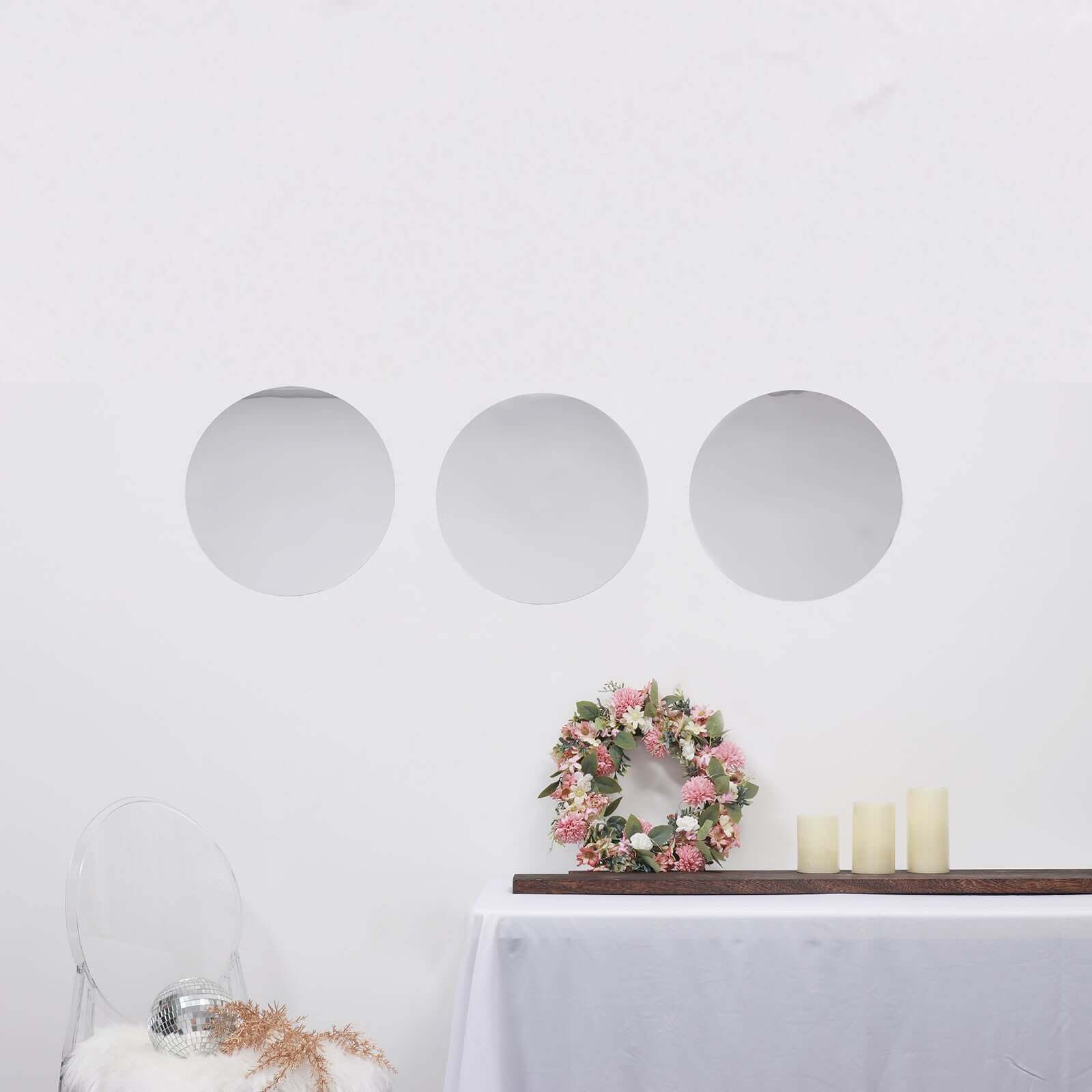 12 Pack Round Acrylic Mirror Wall Stickers, 16" Removable Wall Decals For Home Decor