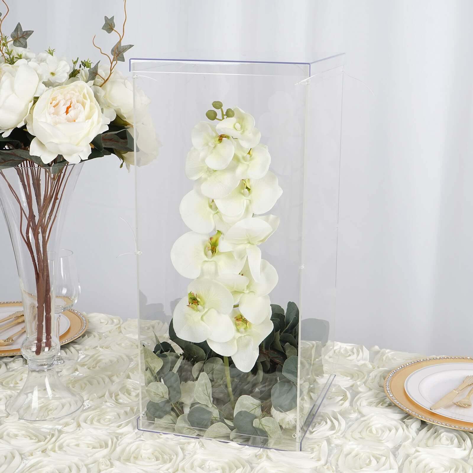 24" Clear Acrylic Display Box, Transparent Pedestal Riser with Interchangeable Lid and Base