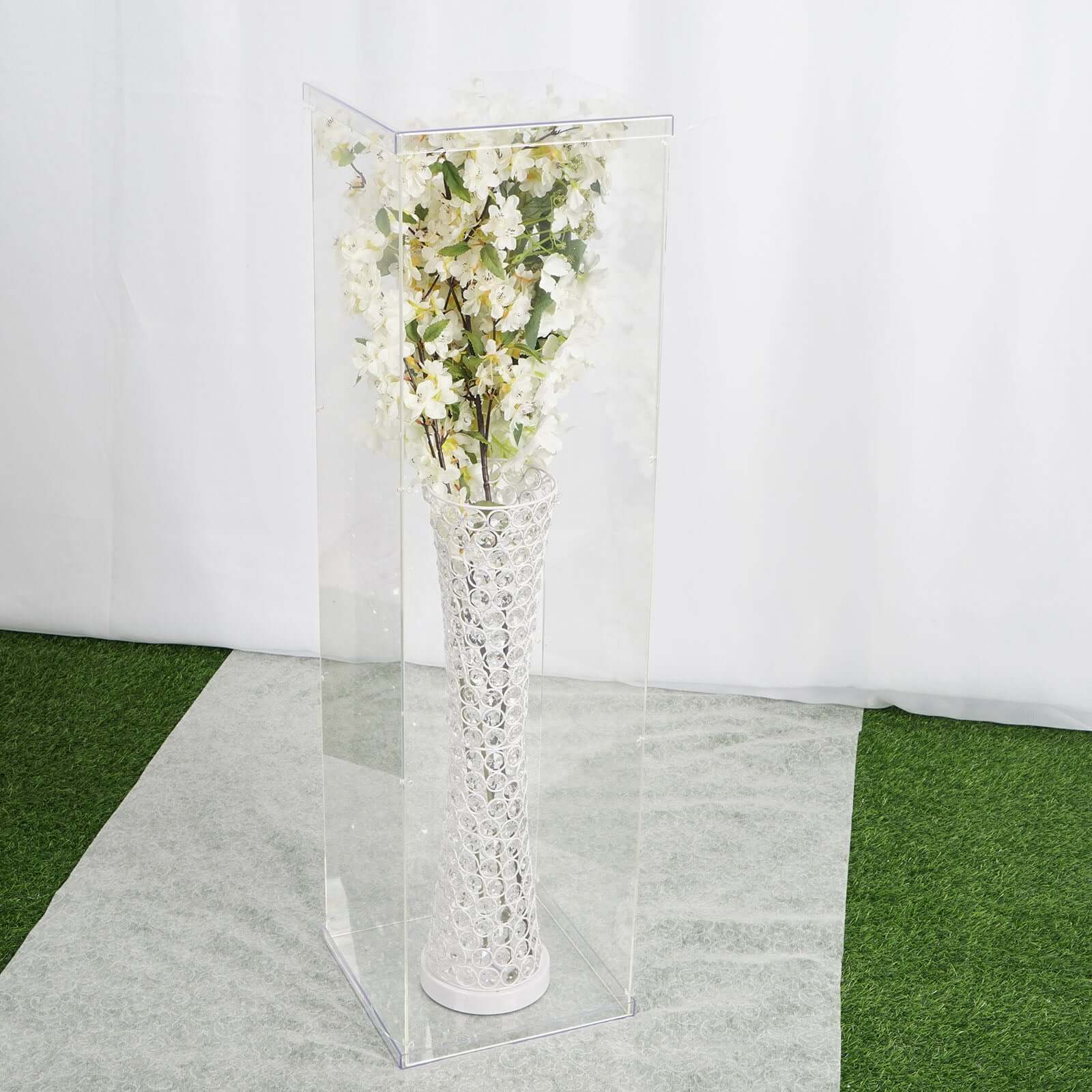 40" Floor Standing Clear Acrylic Display Box, Transparent Pedestal Riser with Interchangeable Lid and Base