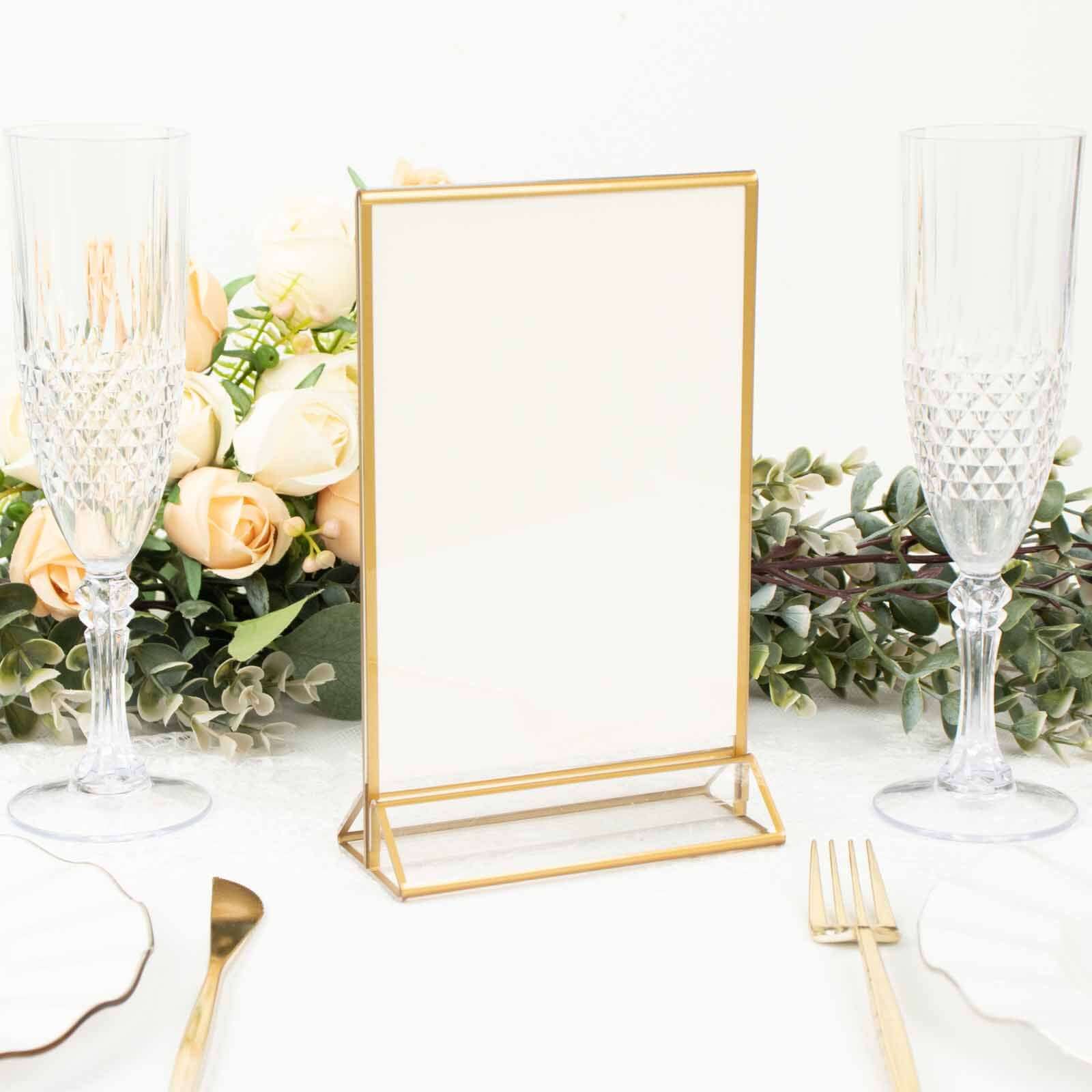 6-Pack Gold Frame Acrylic Table Sign Holders Double-Sided Display for Numbers and Menus - Perfect for Weddings 5"x9"