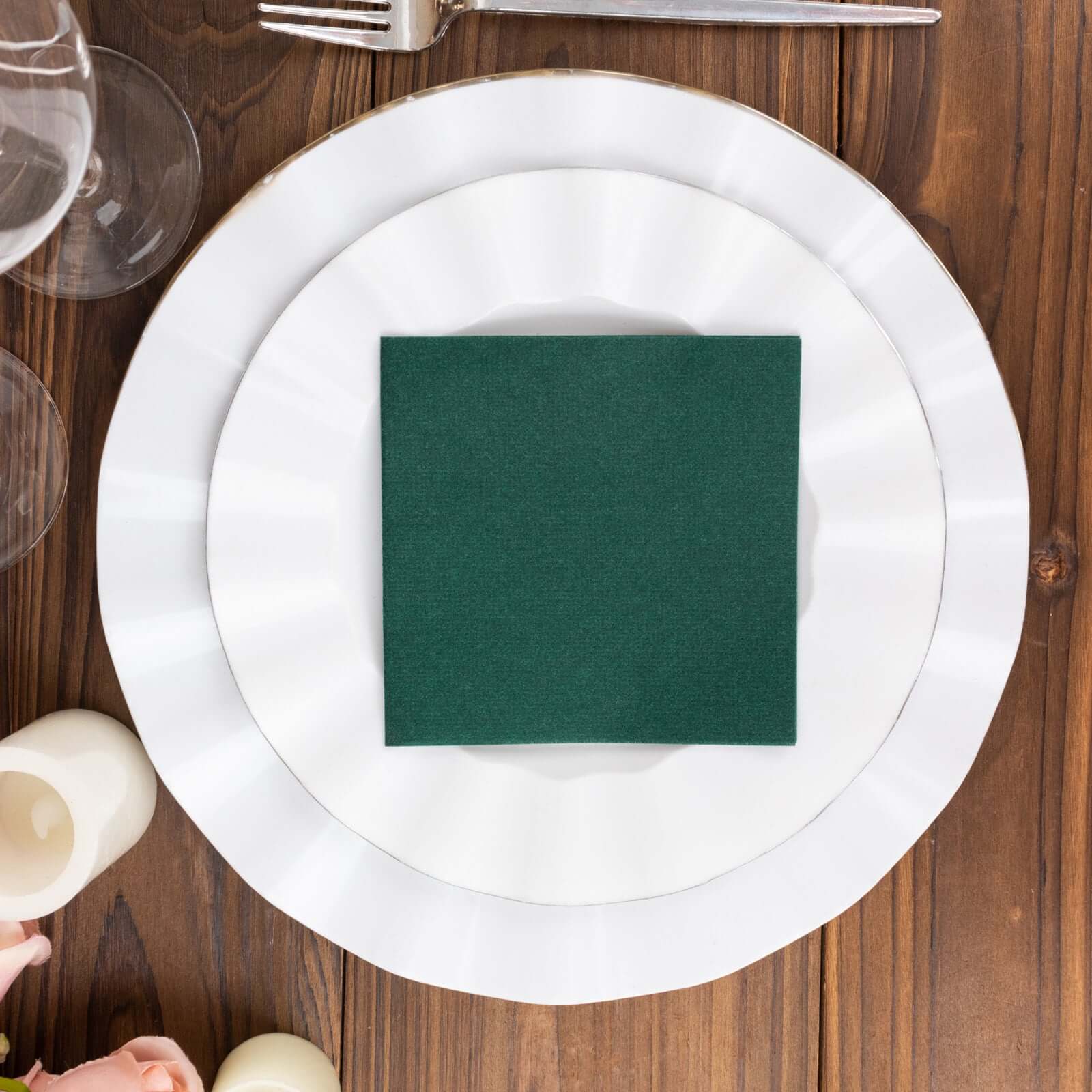 20-Pack Paper Linen-Like Cocktail Napkins Hunter Emerald Green - Disposable 5"x5" Airlaid Soft Napkins