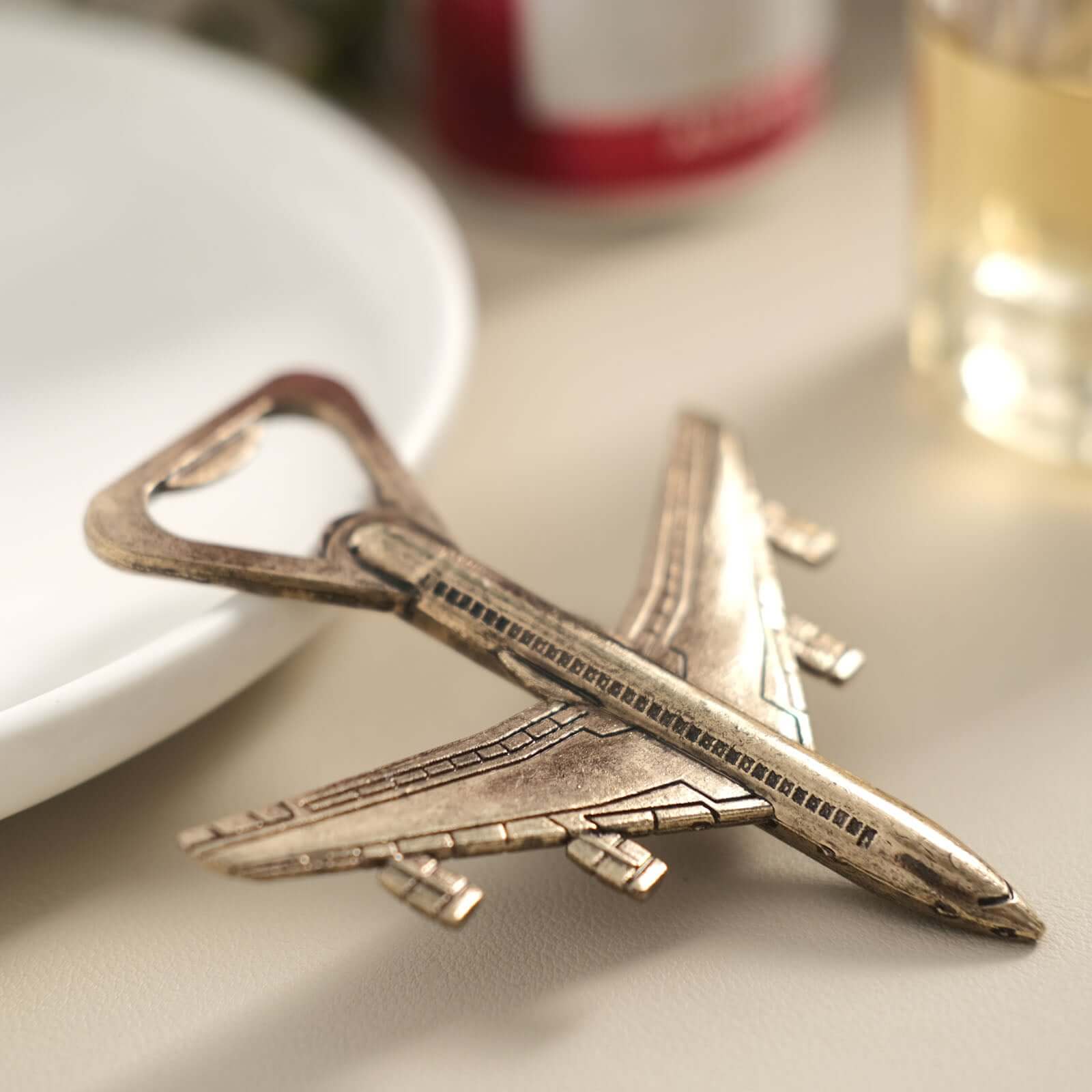 4" Antique Gold Metal Airplane Bottle Opener Vintage Party Favor Gift Box Pre-Packed