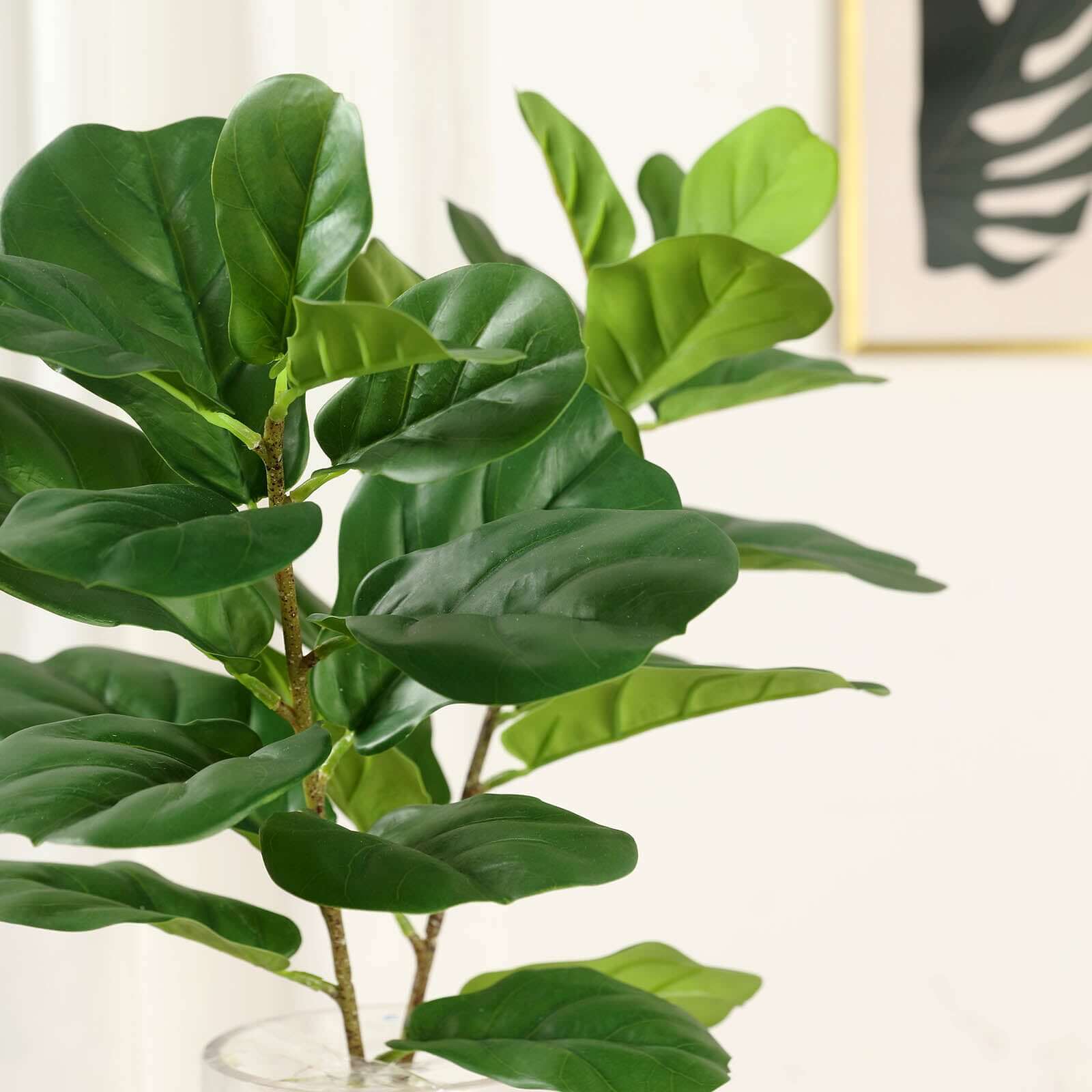 2 Bushes 25" Green Artificial Fiddle Leaf Branch Stems, Faux Plants