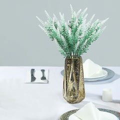 4 Bushes 14" Green White Artificial Lavender Flower Plant Stems Greenery