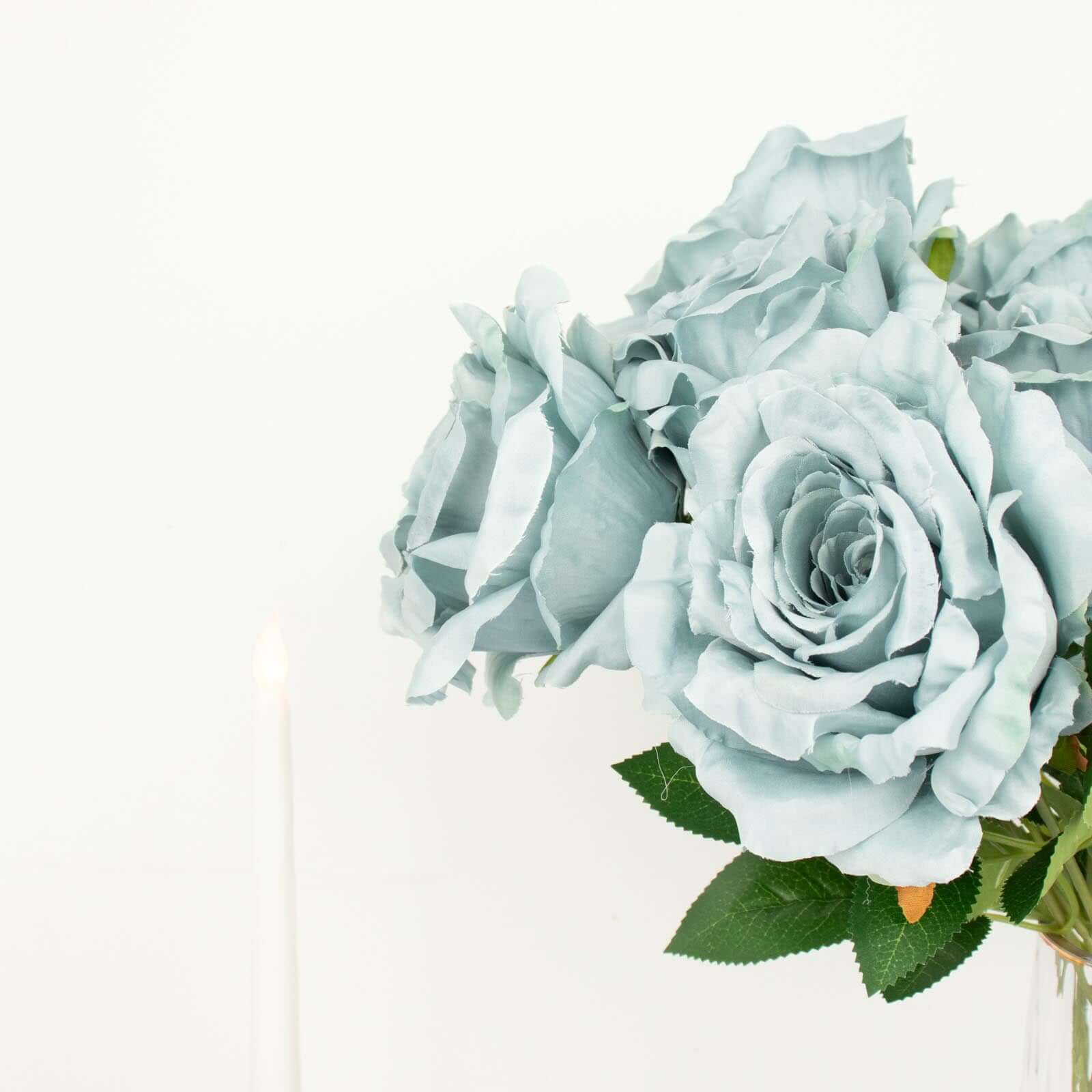 2 Bushes 17" Dusty Blue Premium Silk Jumbo Rose Flower Bouquet, High Quality Artificial Wedding Floral Arrangements