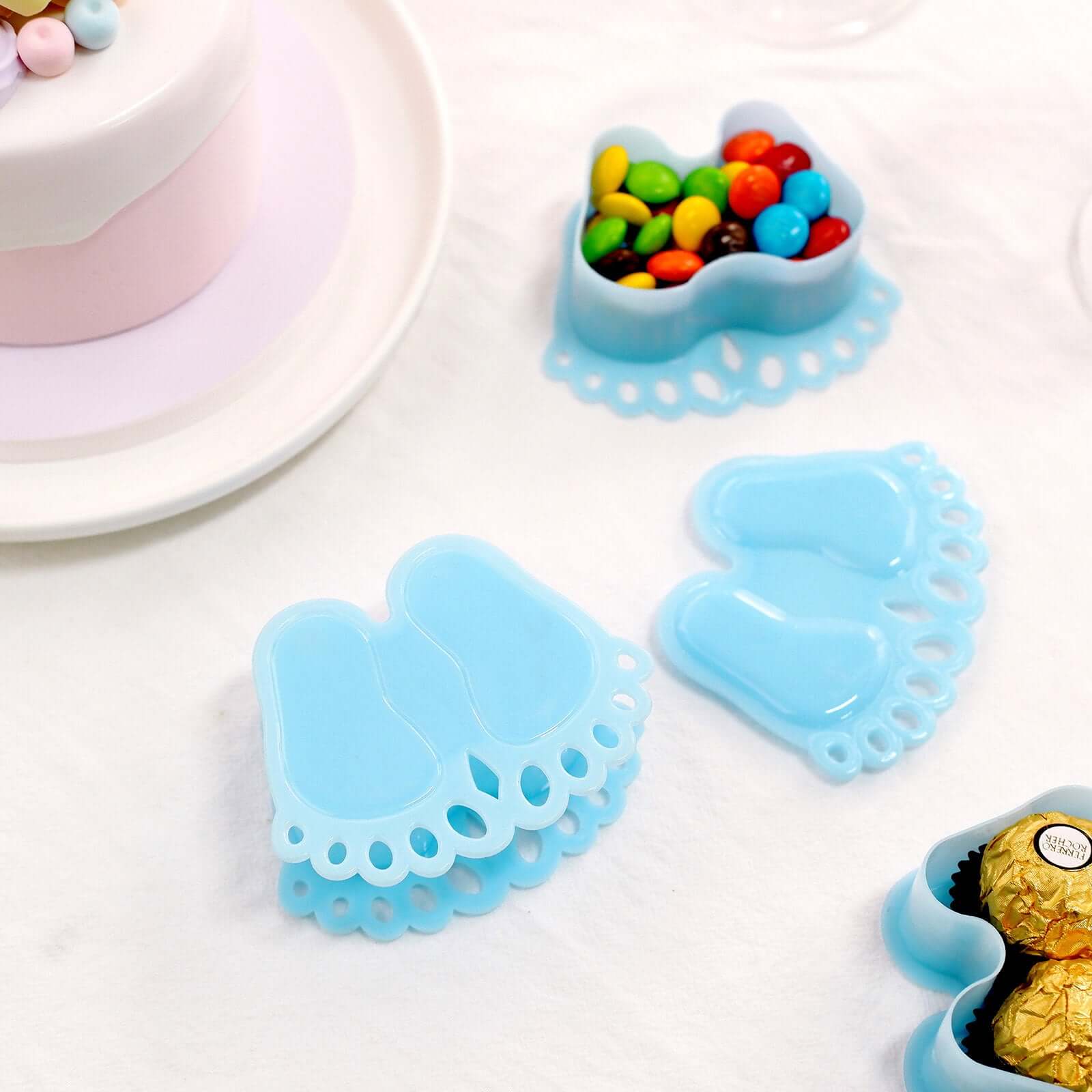 12-Pack Fillable Mini Candy Container in Baby Feet Style Clear/Light Blue - Unique Candy Treat Favor Boxes for Baby Shower 3.5"