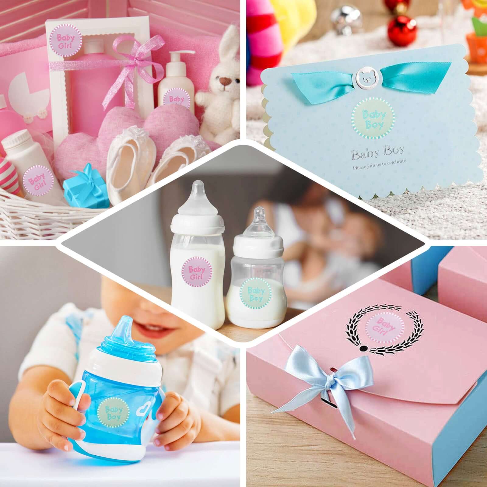 100Pcs 1" Round Pink Baby Girl Baby Shower Favor Envelope Stickers
