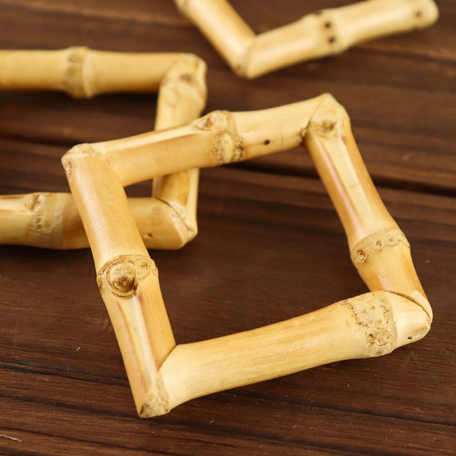 4 Pack Natural Bamboo Wooden Square Napkin Rings, Rustic Boho Chic Napkin Holders