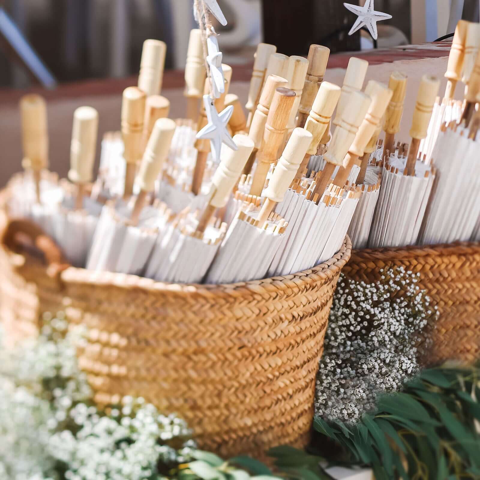 4-Pack Paper and Bamboo Parasol Umbrellas White - Decorative Centerpieces and Bridal Shower Photo Props 16"