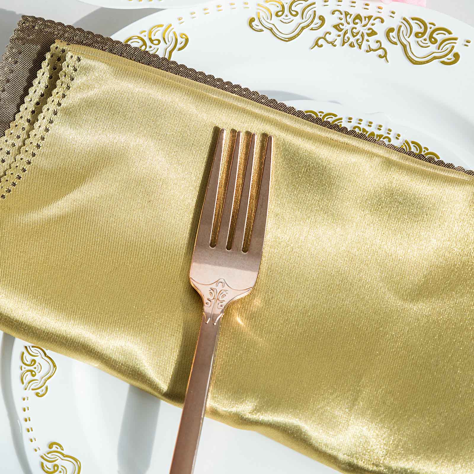 24 Pack Metallic Rose Gold 8" Baroque Style Heavy Duty Plastic Forks