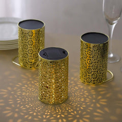 3-Pack LED Decorative Hanging Lanterns Flower Design Gold - Battery Operated Lights 3"x5"