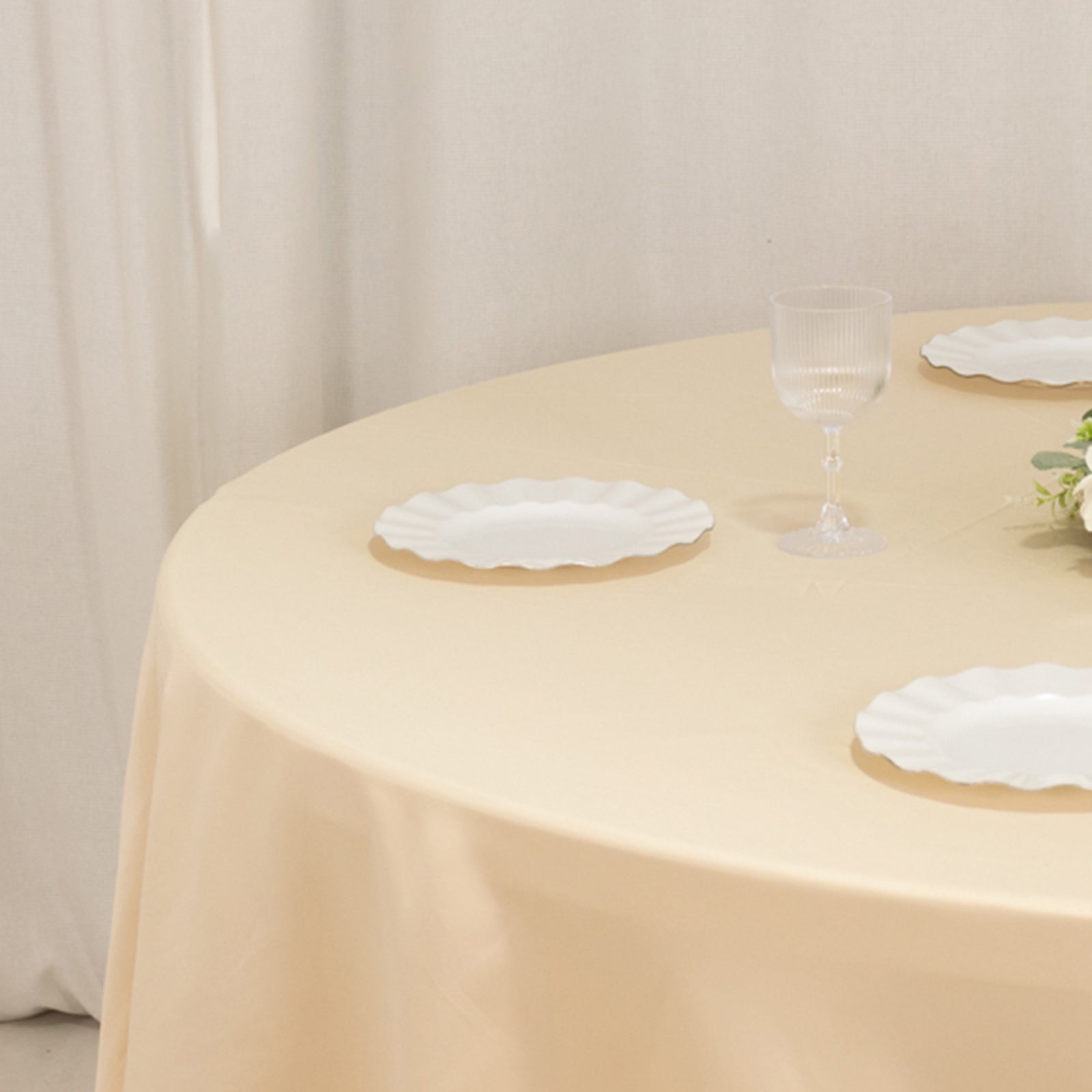 Lamour Satin 108" Round Tablecloth Beige - Durable & Silk-Like Table Cover