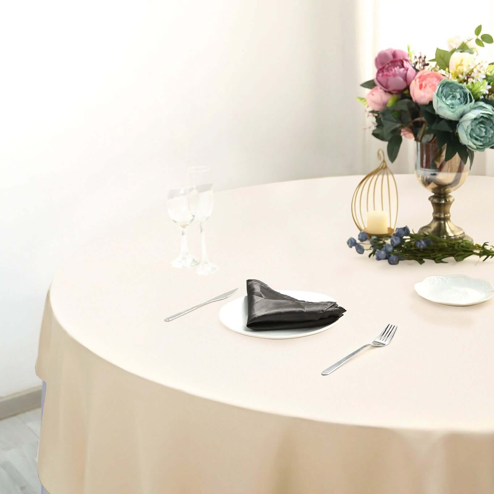 Polyester Square 90"x90" Tablecloth Beige - Wrinkle-Resistant & Durable Table Cover