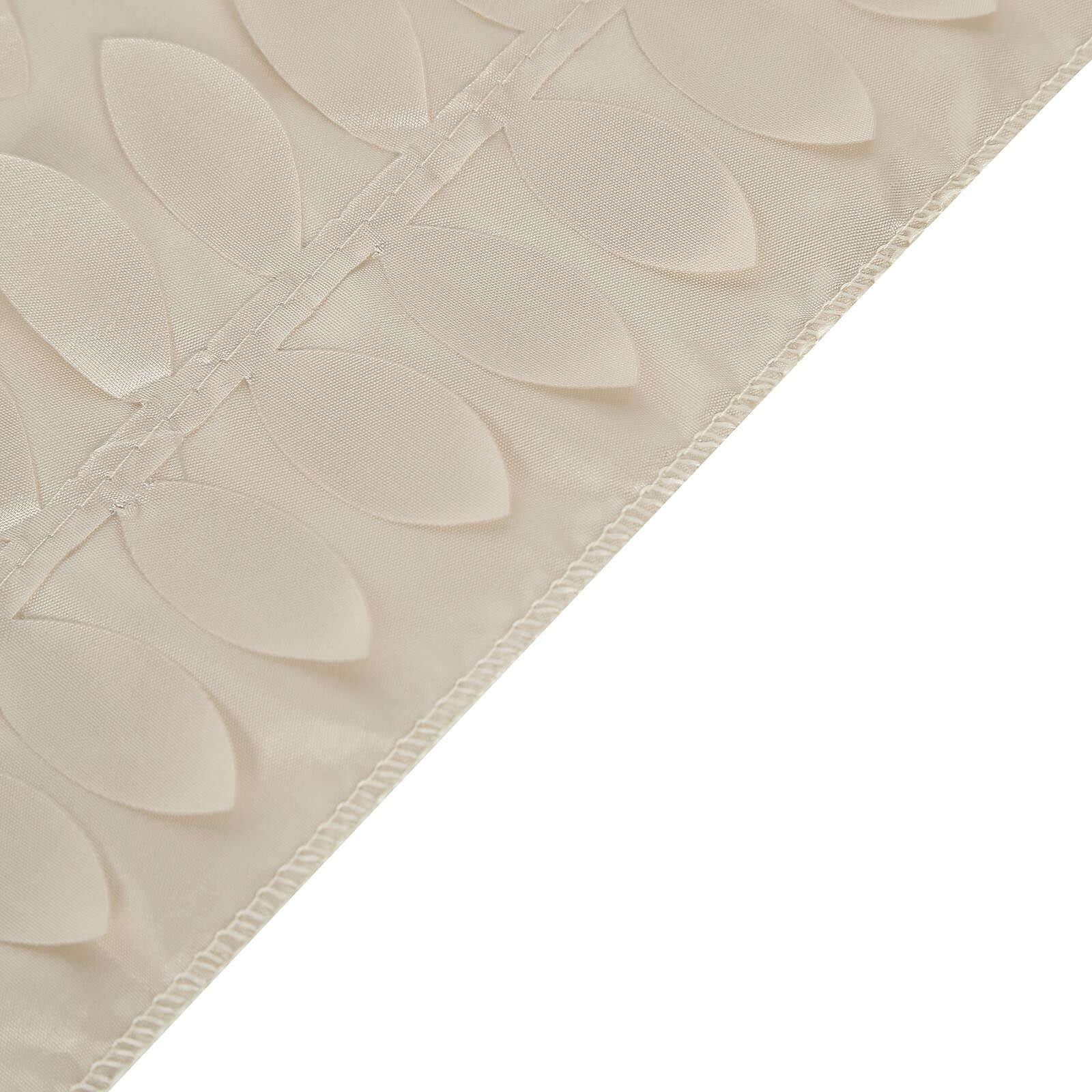 Taffeta Fabric 12"x108" Table Runner Beige - 3D Leaf Petal Design