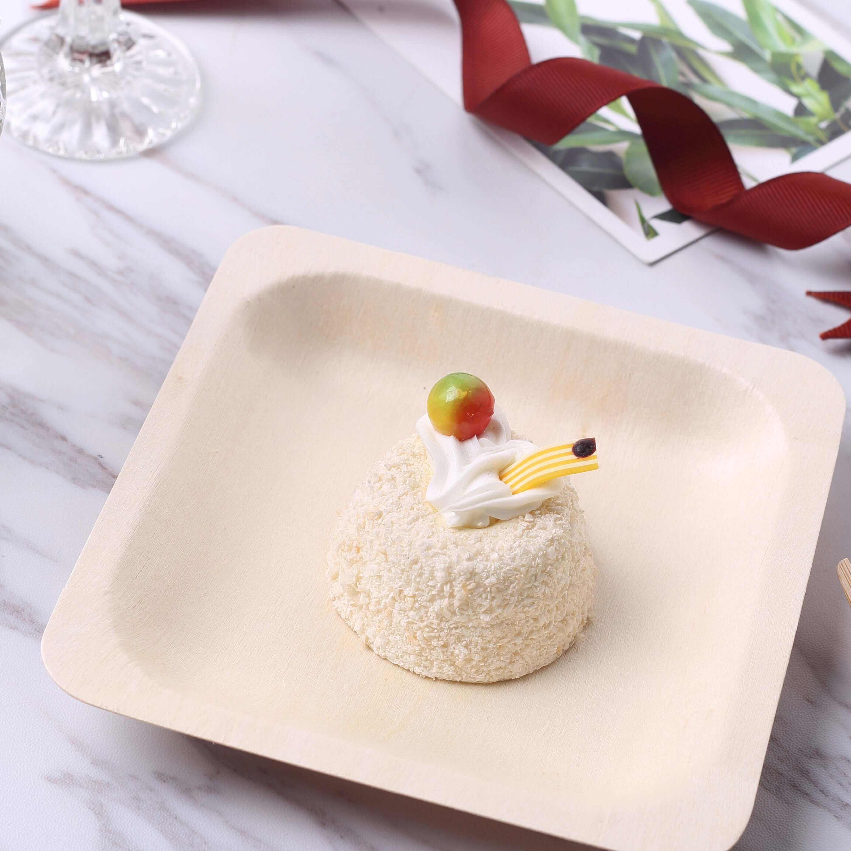 25 Pack 6" Square Eco Friendly Birchwood Wooden Dessert, Appetizer Plates