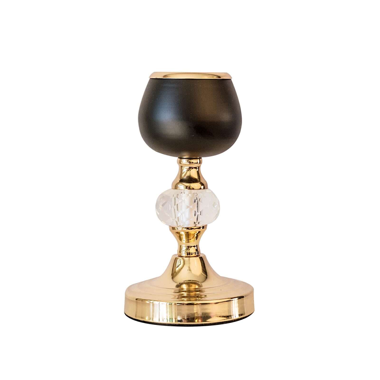Set of 2 Metal Crystal Lamp Candle Holders Gold/Black - Sophisticated Votive Tealight Stands 7", 11"