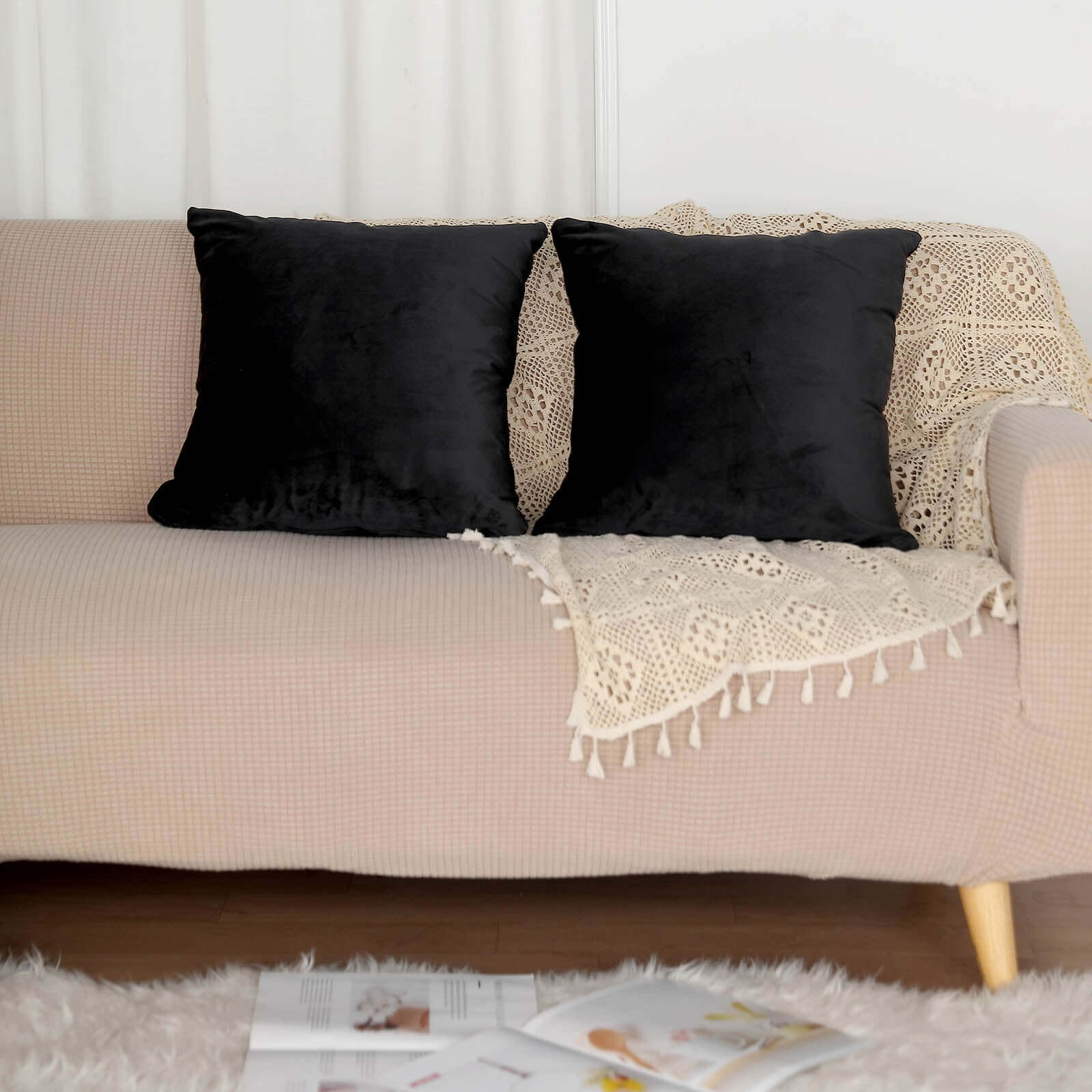 2 Pack 18" Black Soft Velvet Square Throw Pillow Cover
