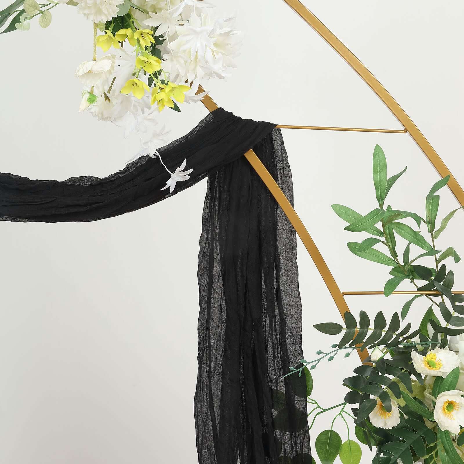 20ft Black Gauze Cheesecloth Fabric Wedding Arch Drapery, Window Scarf Valance, Boho Decor Arbor Curtain Panel